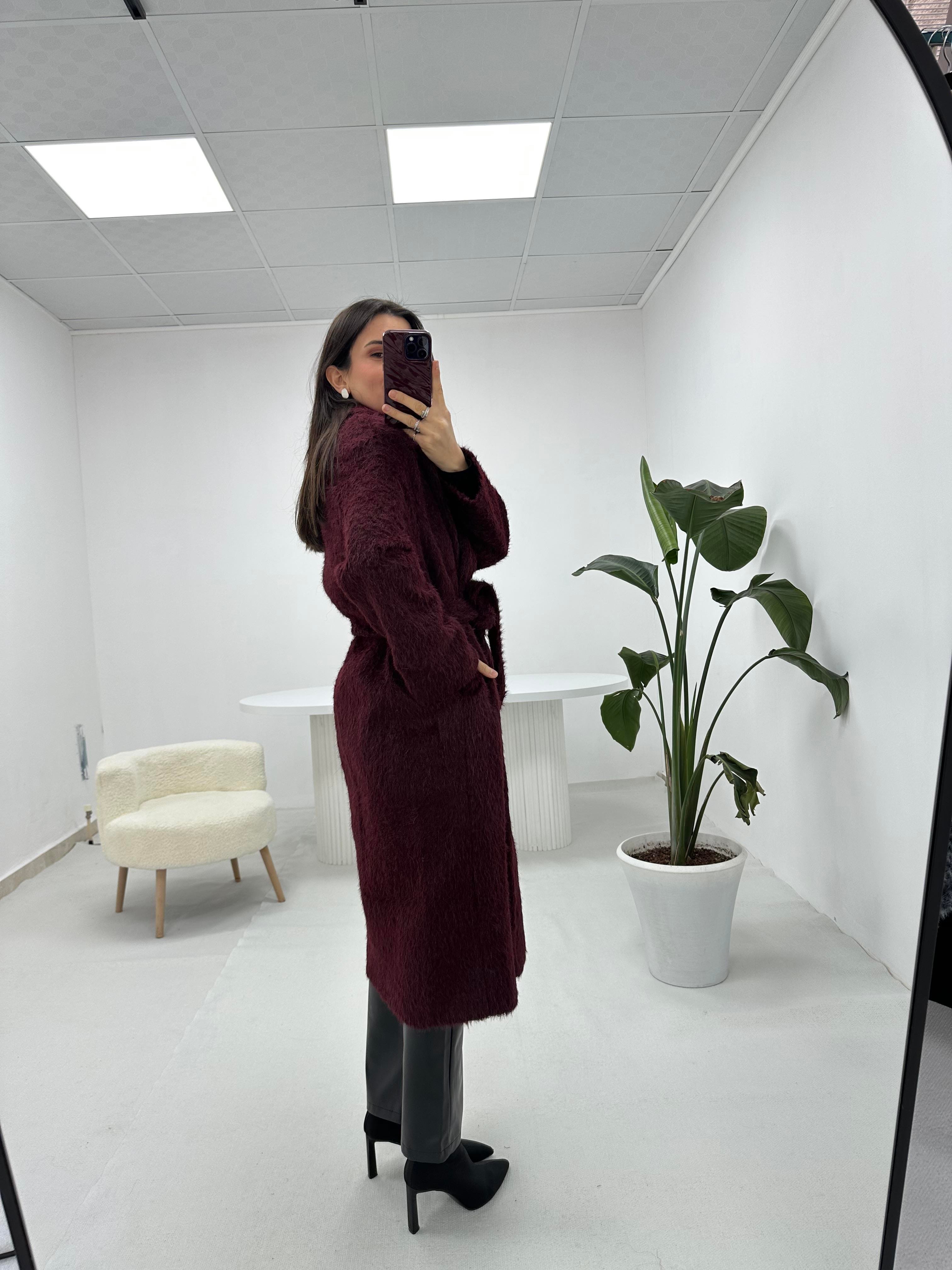 Oversize Bordo Kürk Kaban
