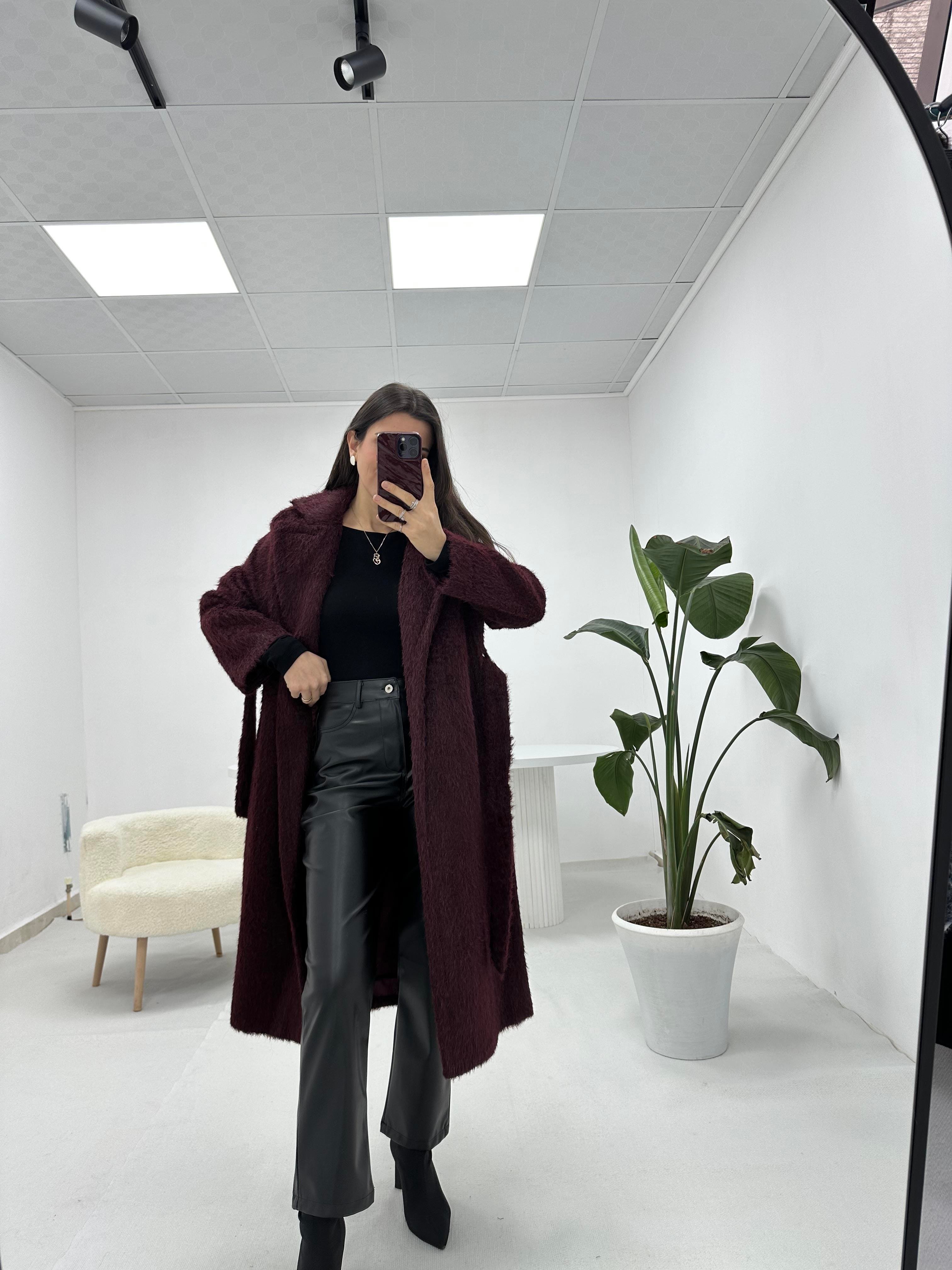 Oversize Bordo Kürk Kaban
