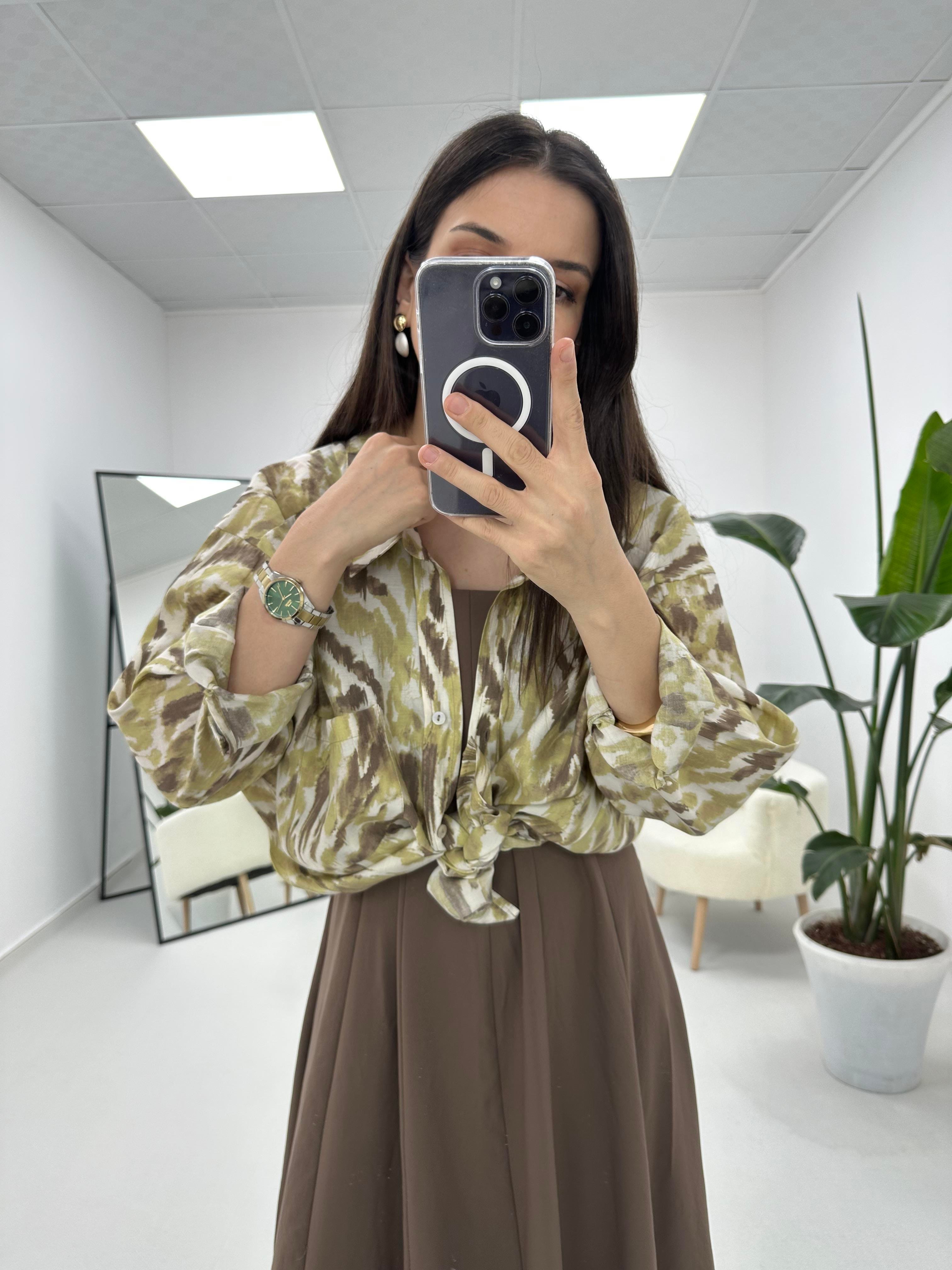 Oversize Yeşil Kahve Gömlek