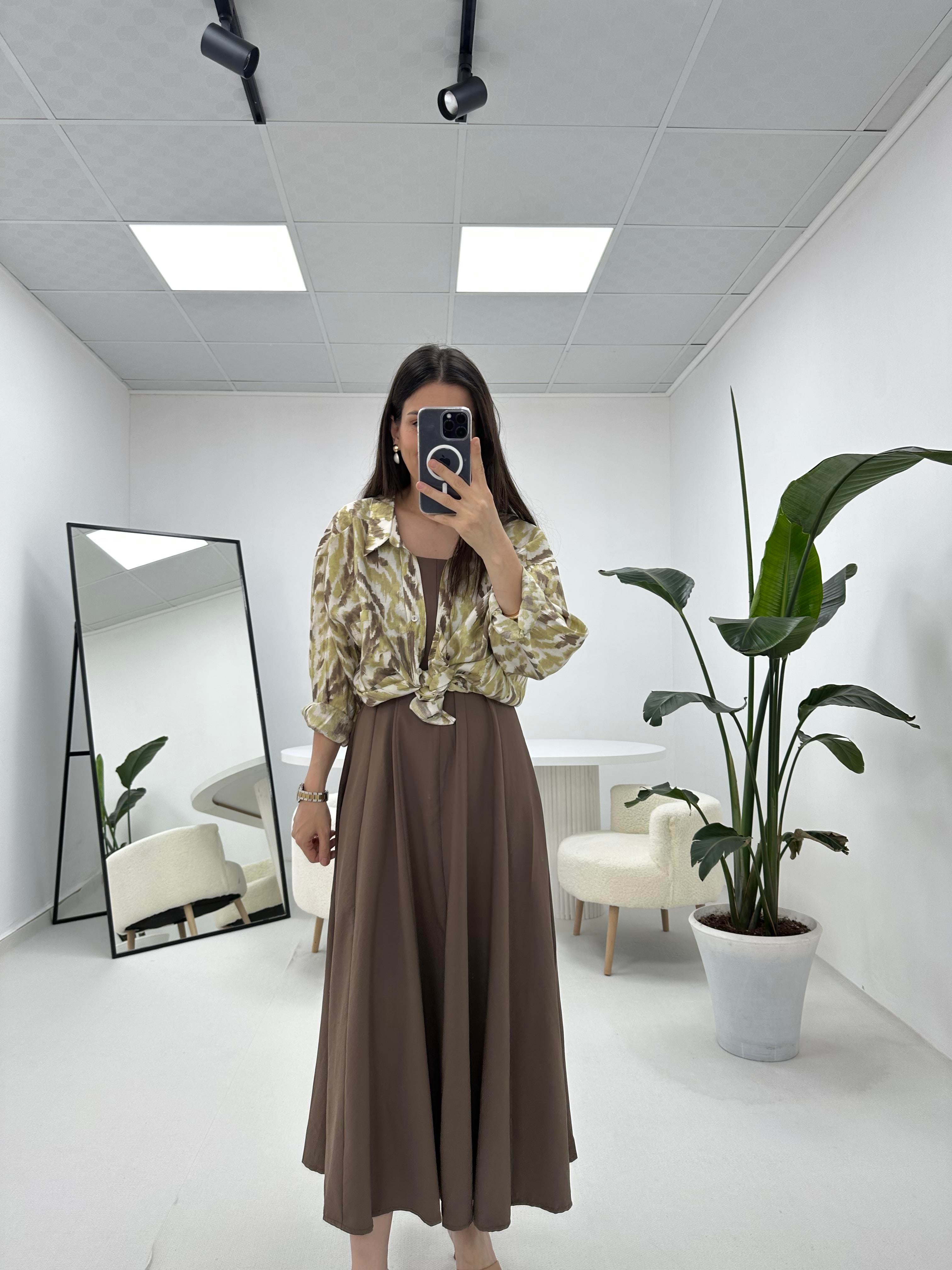 Oversize Yeşil Kahve Gömlek