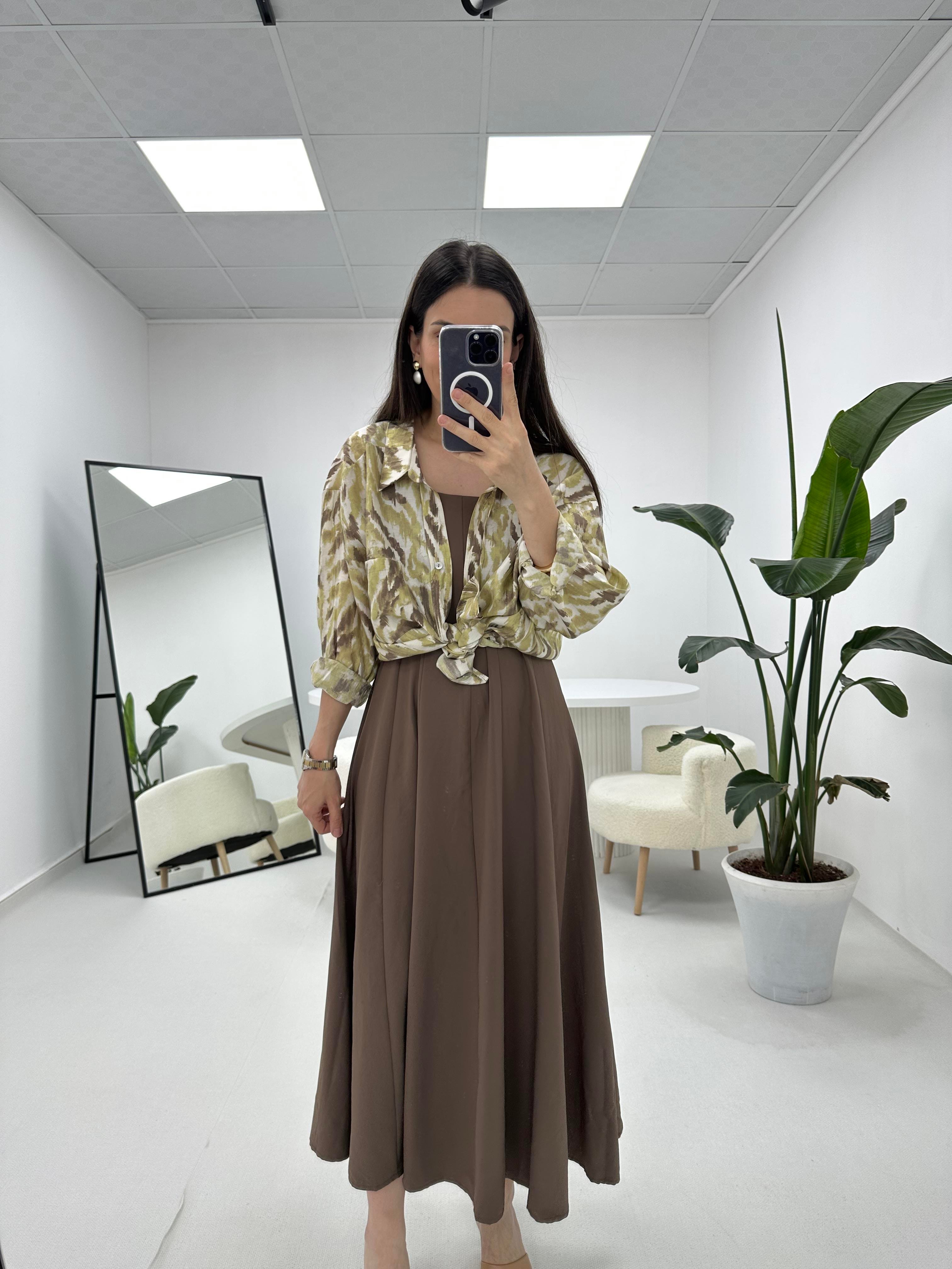 Oversize Yeşil Kahve Gömlek