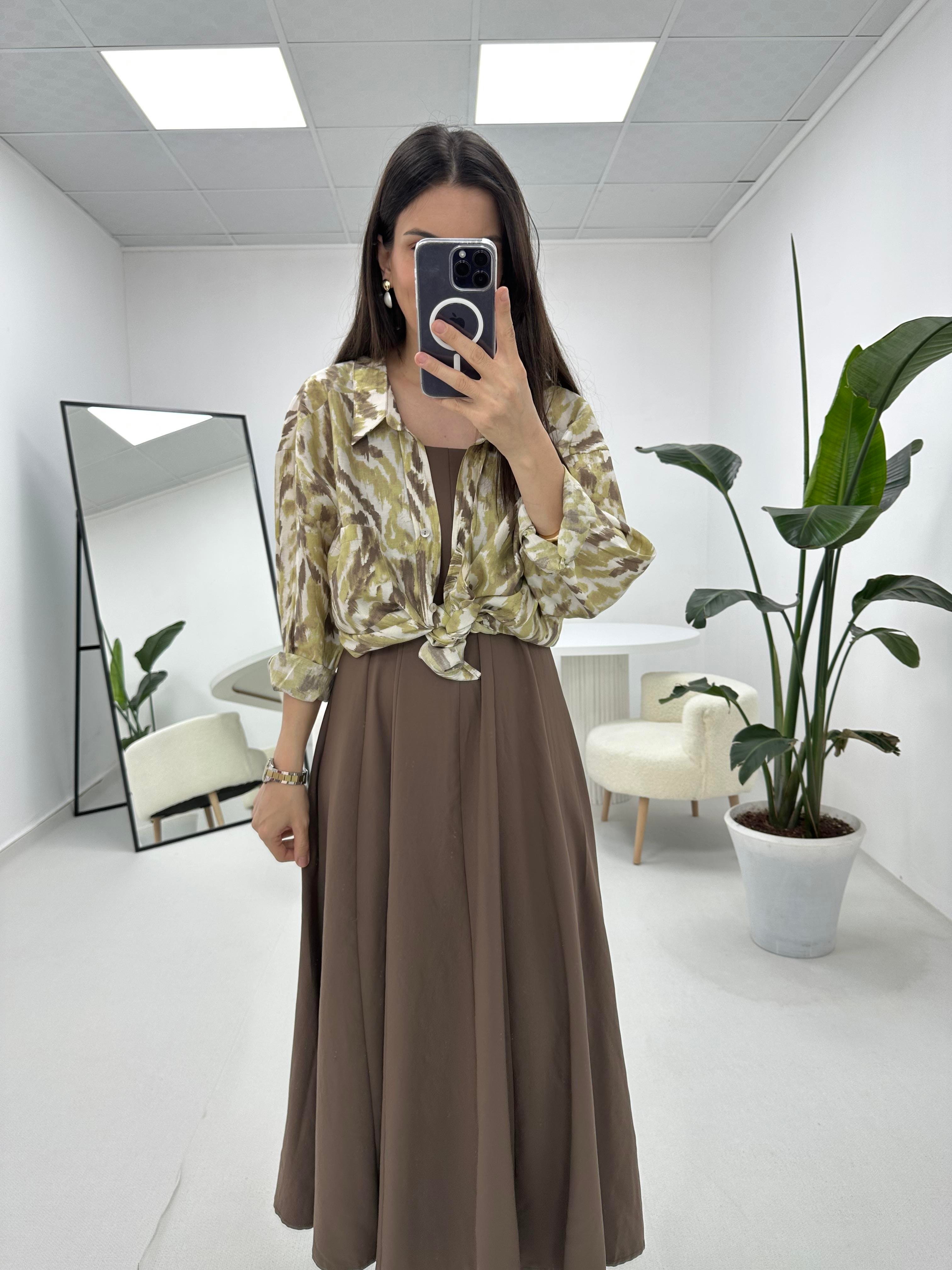 Oversize Yeşil Kahve Gömlek