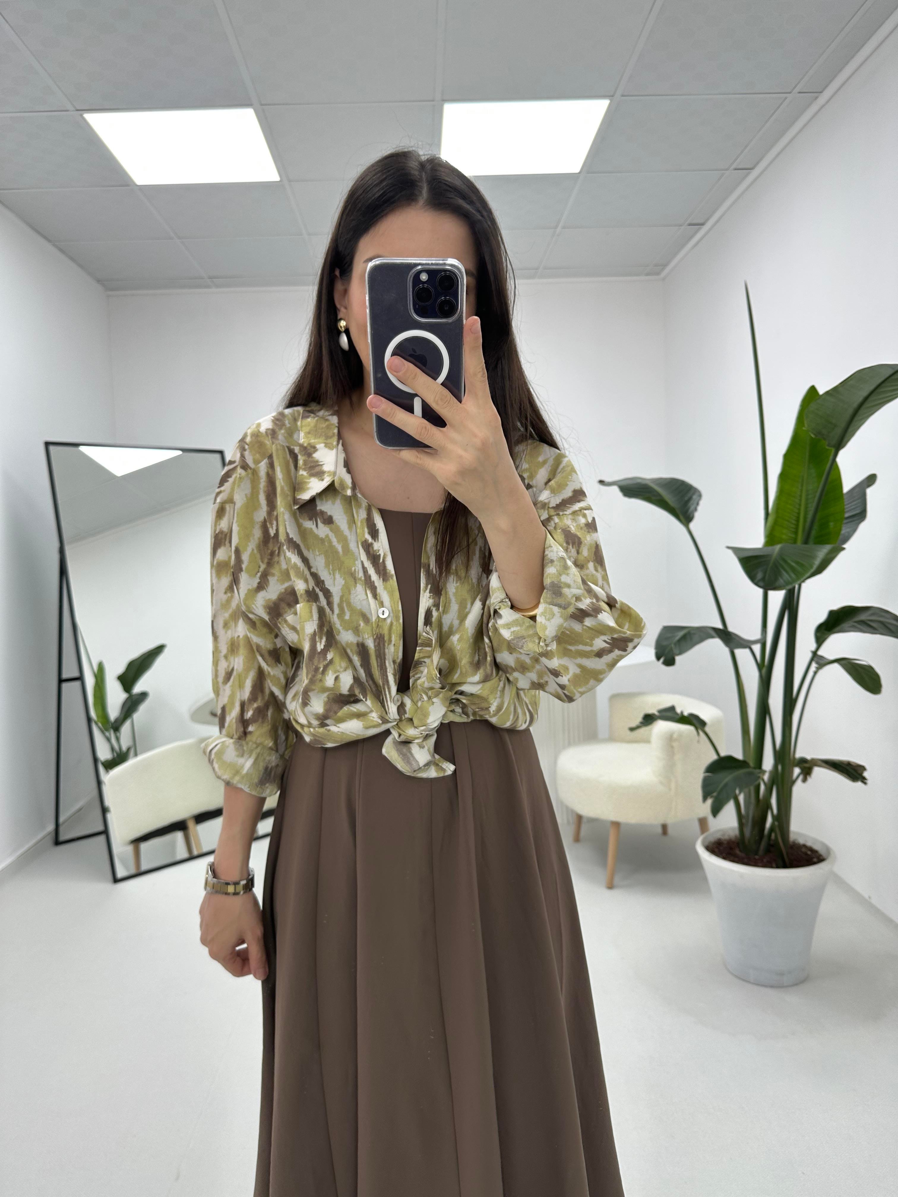 Oversize Yeşil Kahve Gömlek