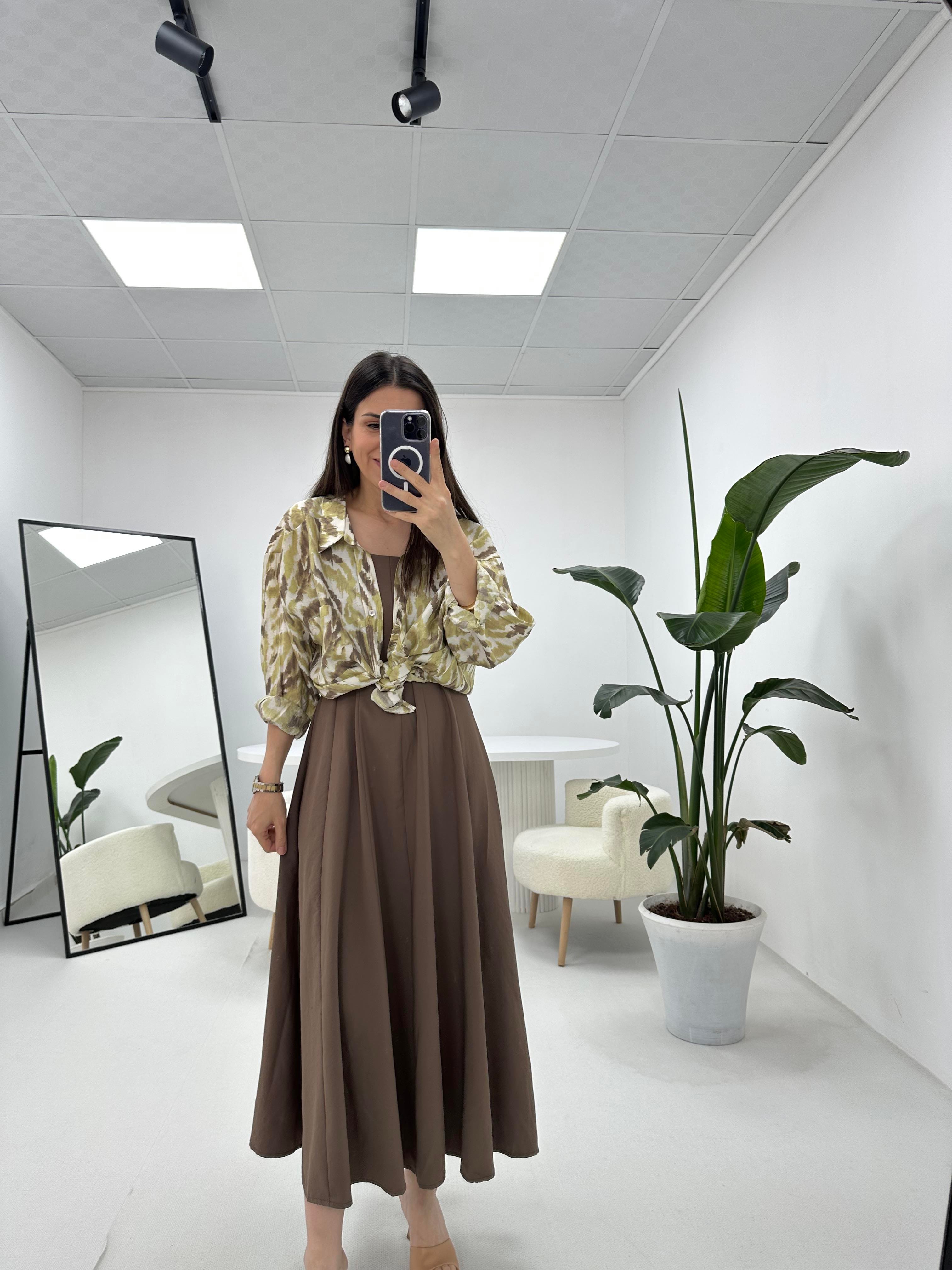 Oversize Yeşil Kahve Gömlek
