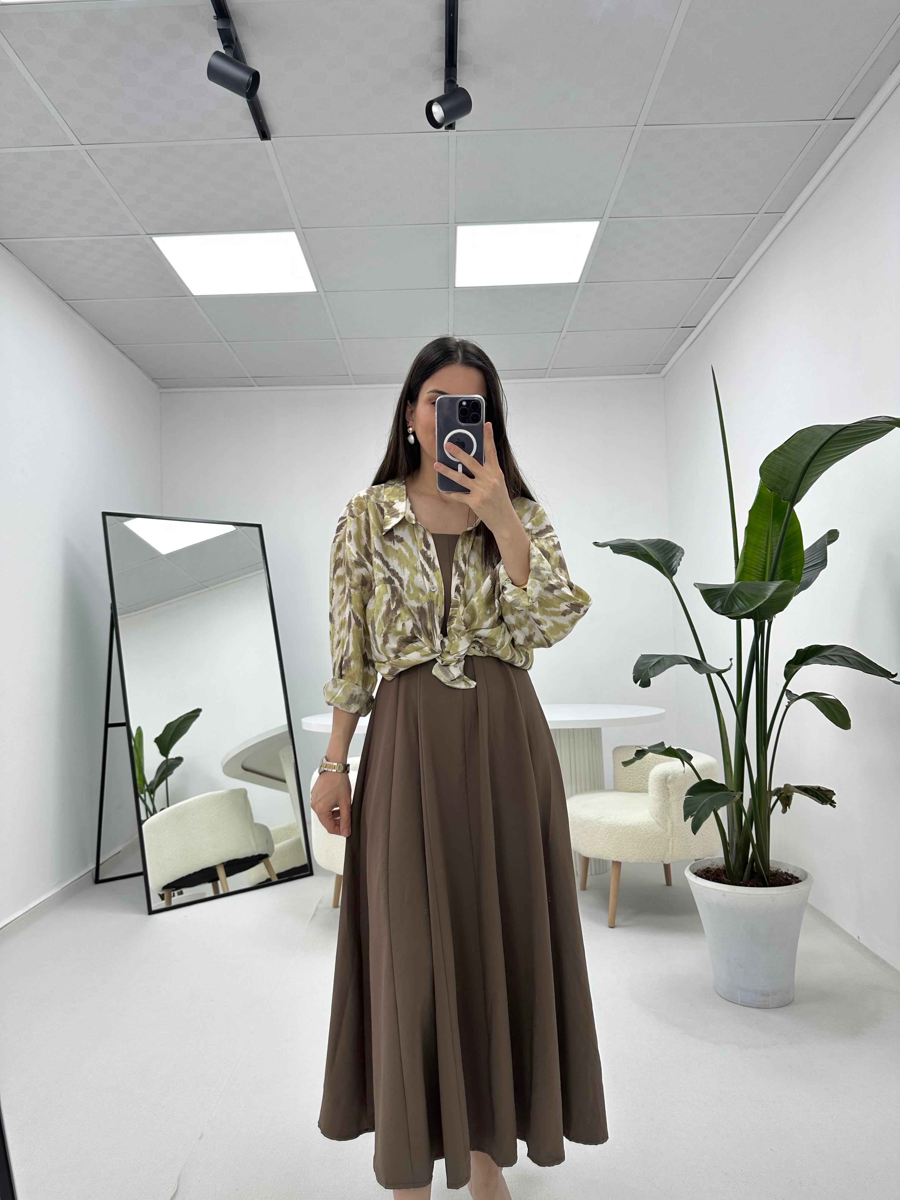 Oversize Yeşil Kahve Gömlek