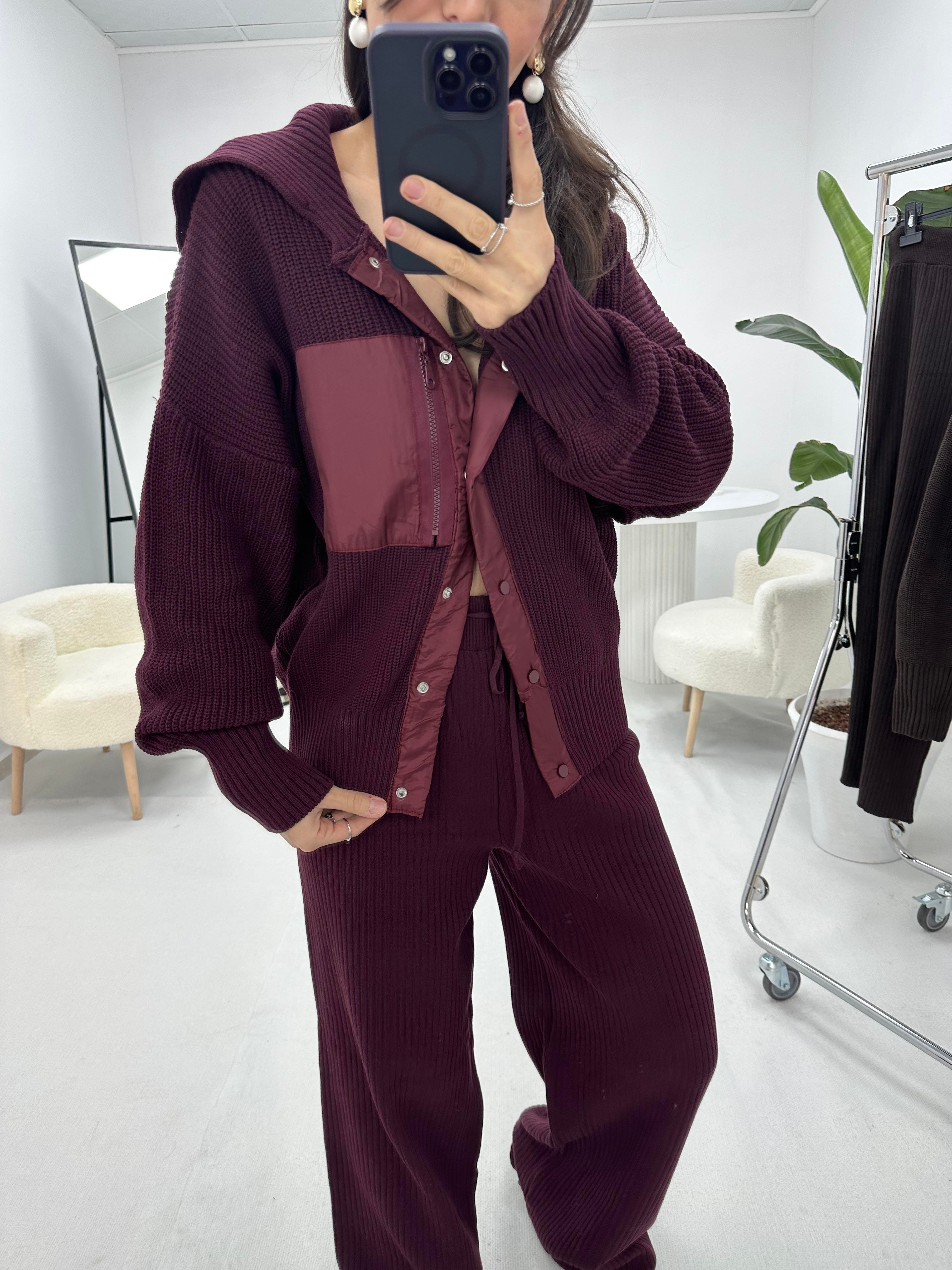 Paraşüt Detaylı Bordo Triko Takım