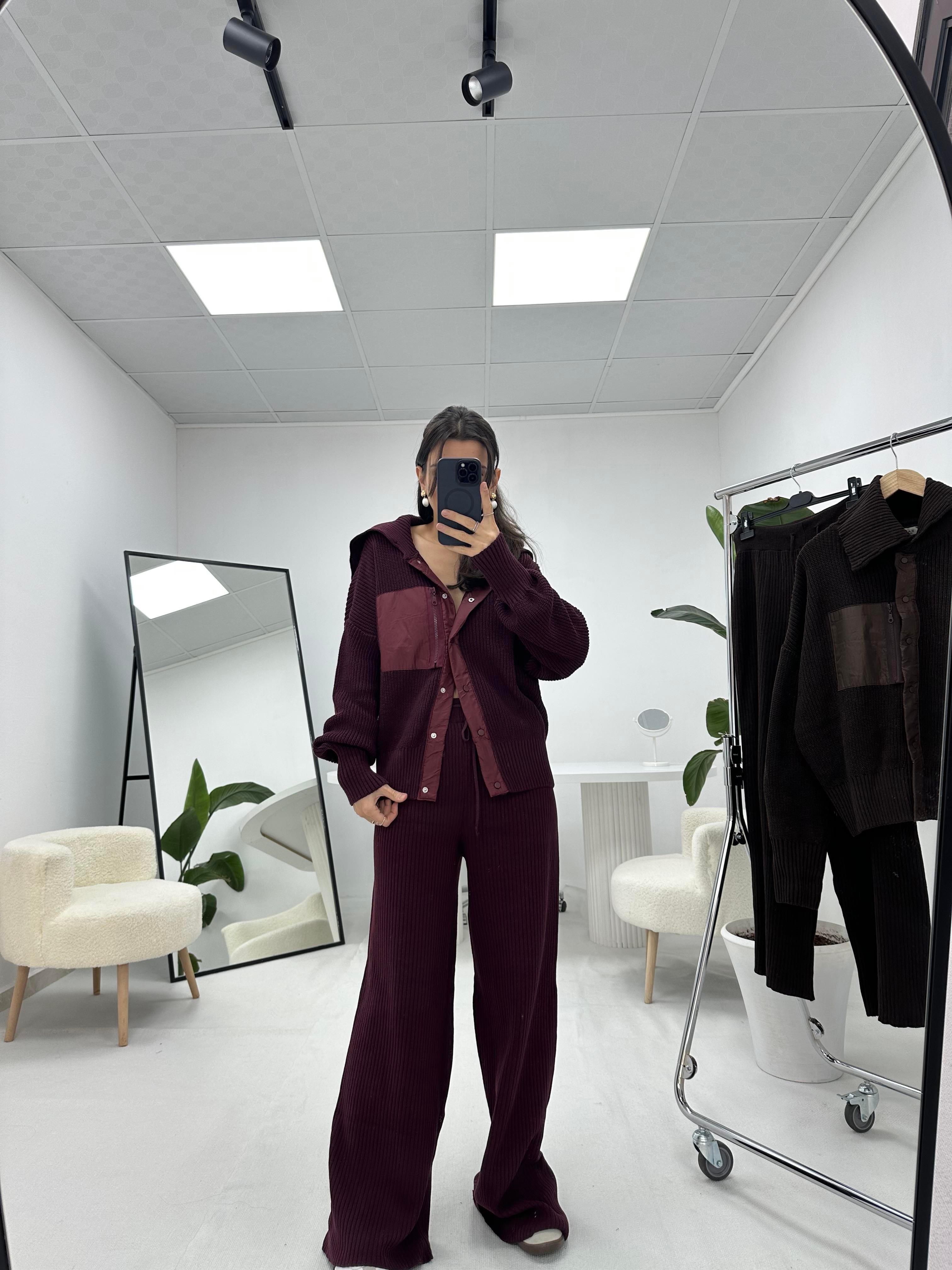 Paraşüt Detaylı Bordo Triko Takım