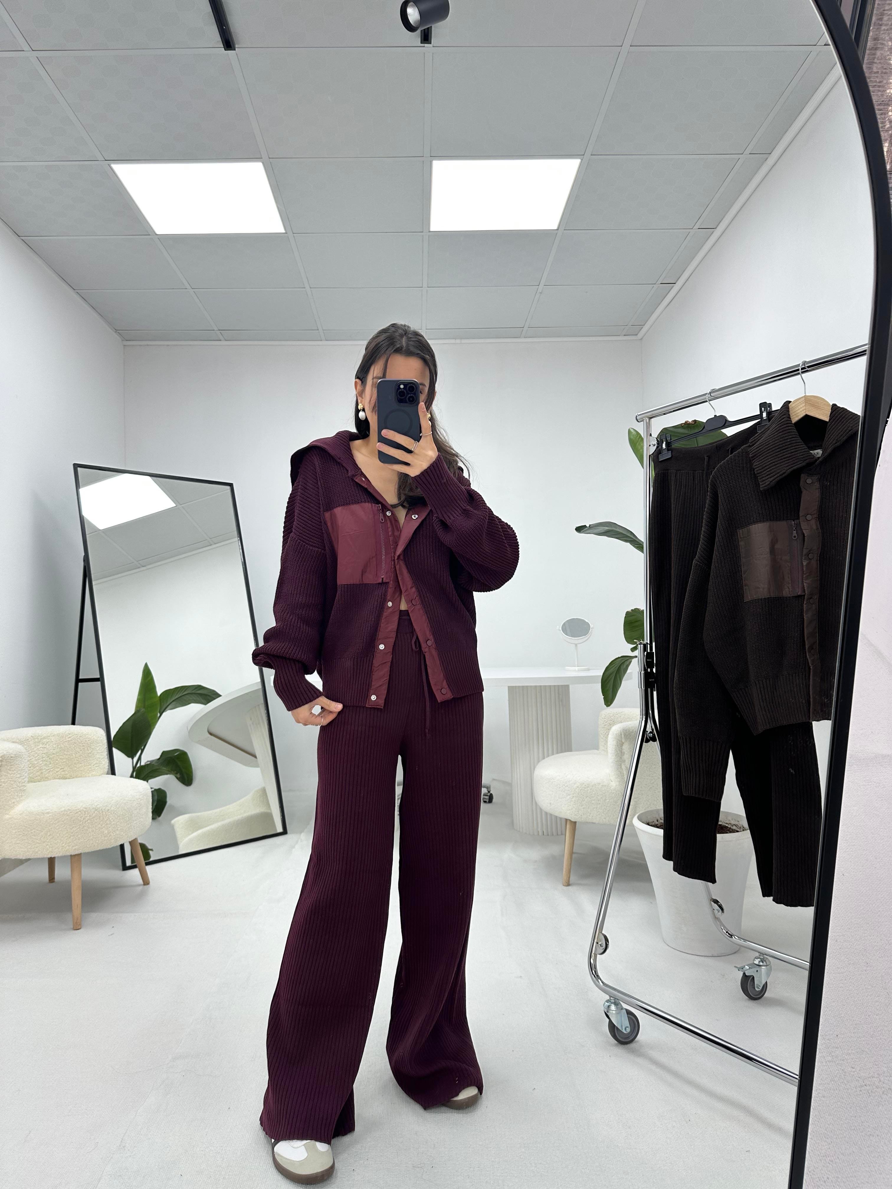 Paraşüt Detaylı Bordo Triko Takım
