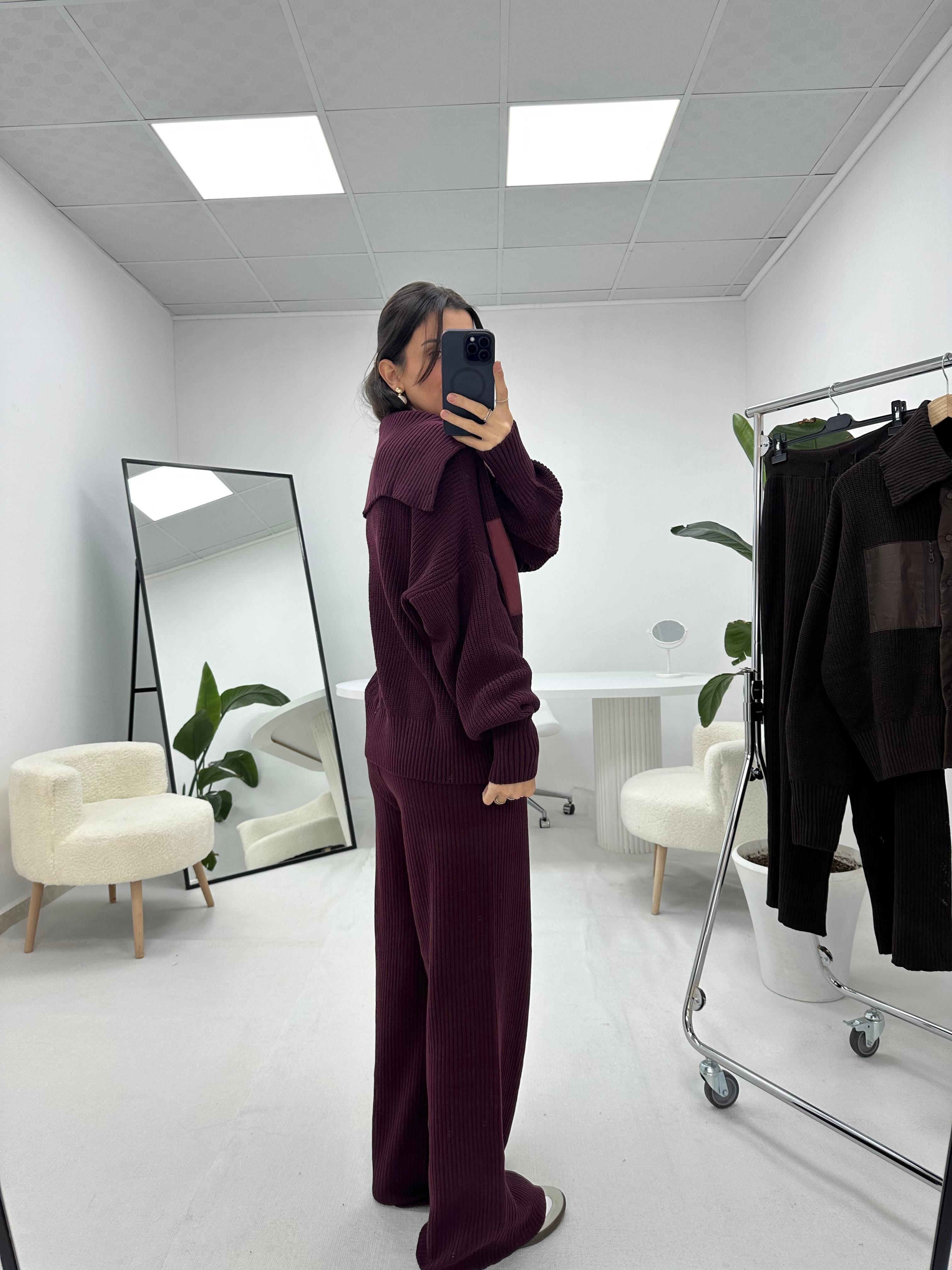 Paraşüt Detaylı Bordo Triko Takım