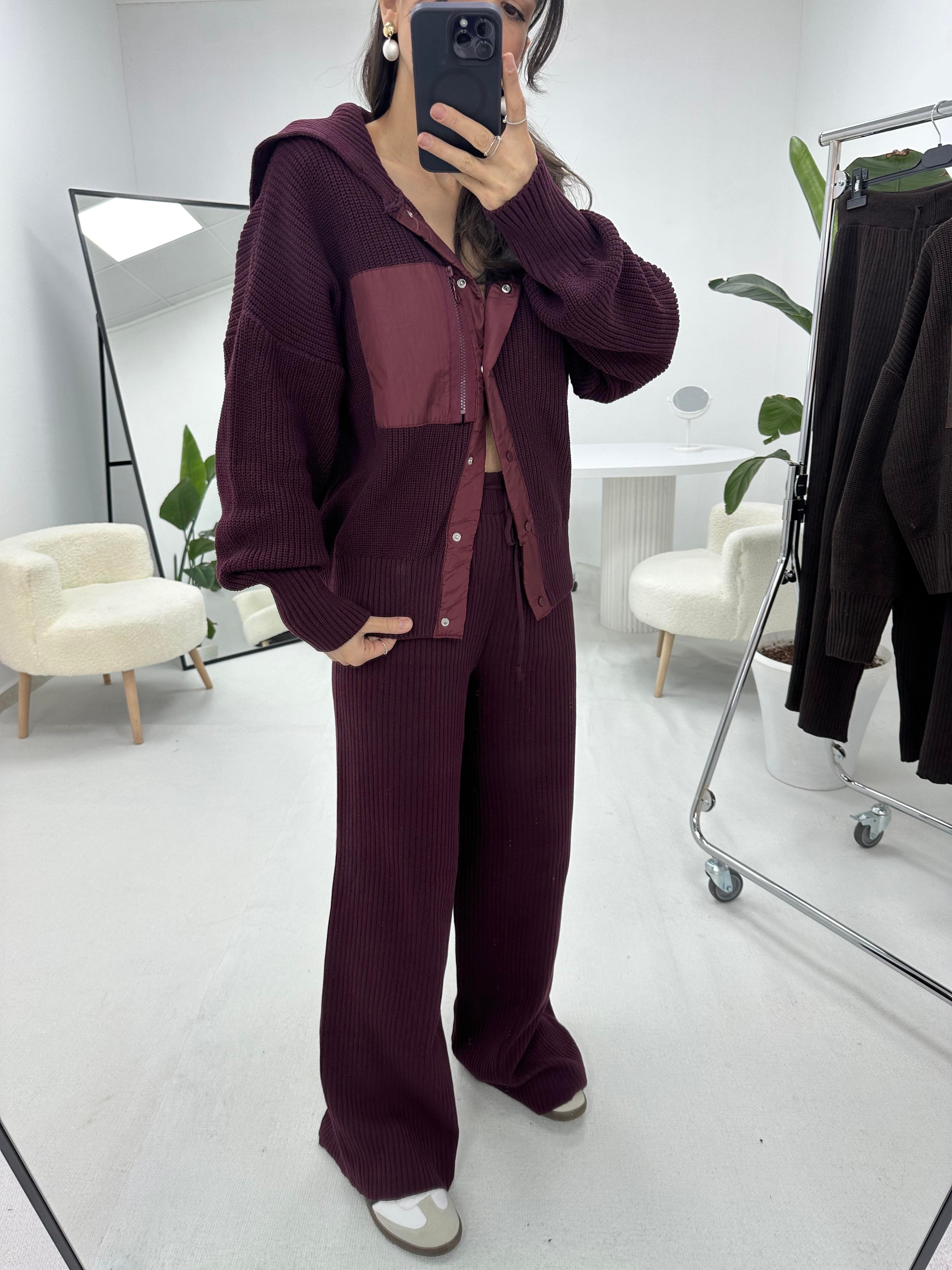 Paraşüt Detaylı Bordo Triko Takım
