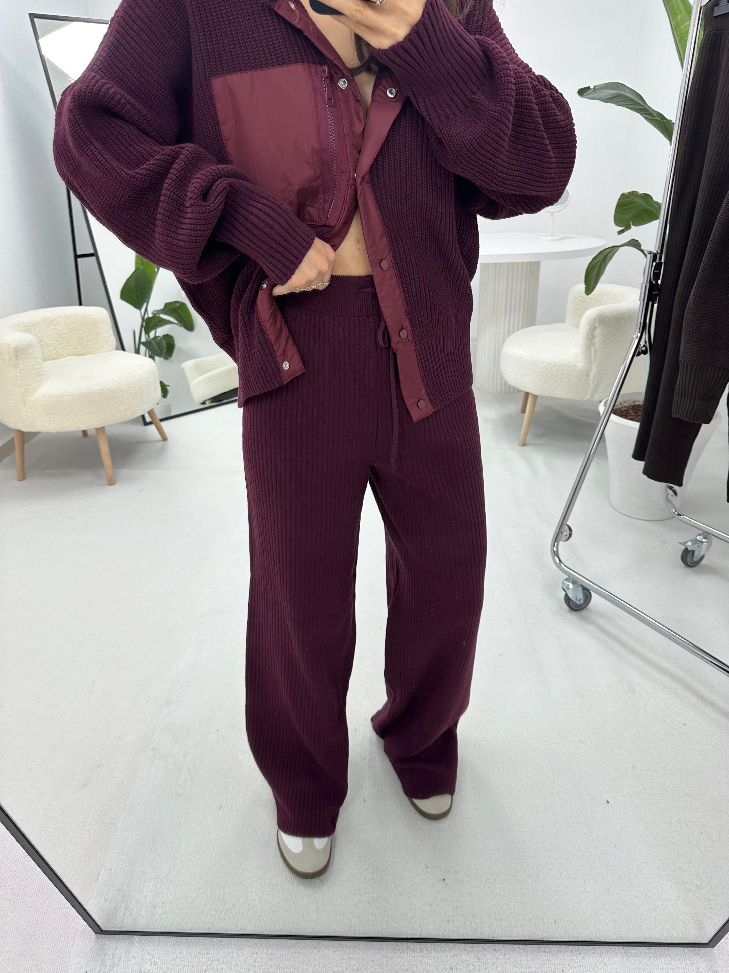 Paraşüt Detaylı Bordo Triko Takım