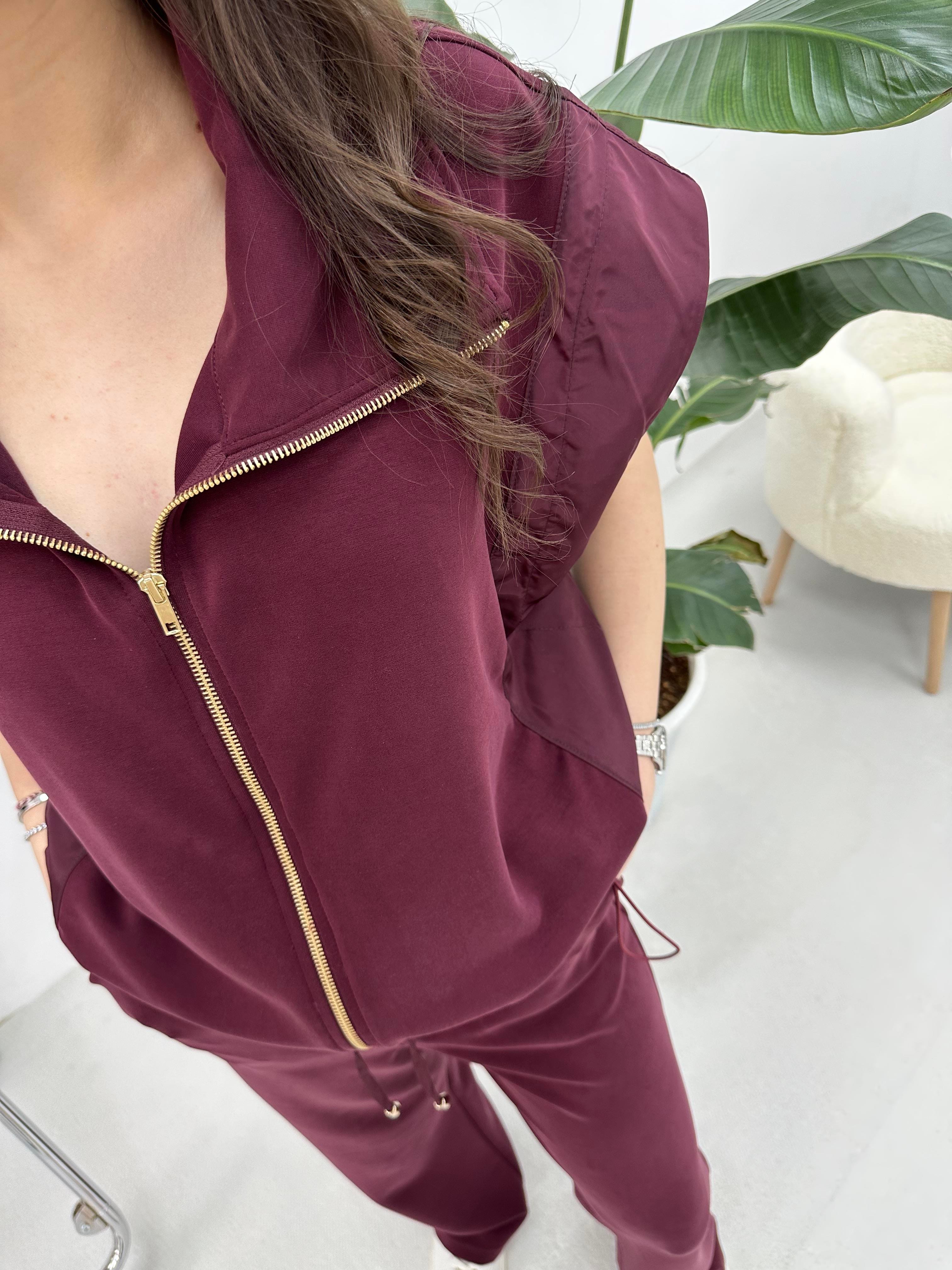 Paraşüt Detaylı Modal Kumaş Bordo Takım