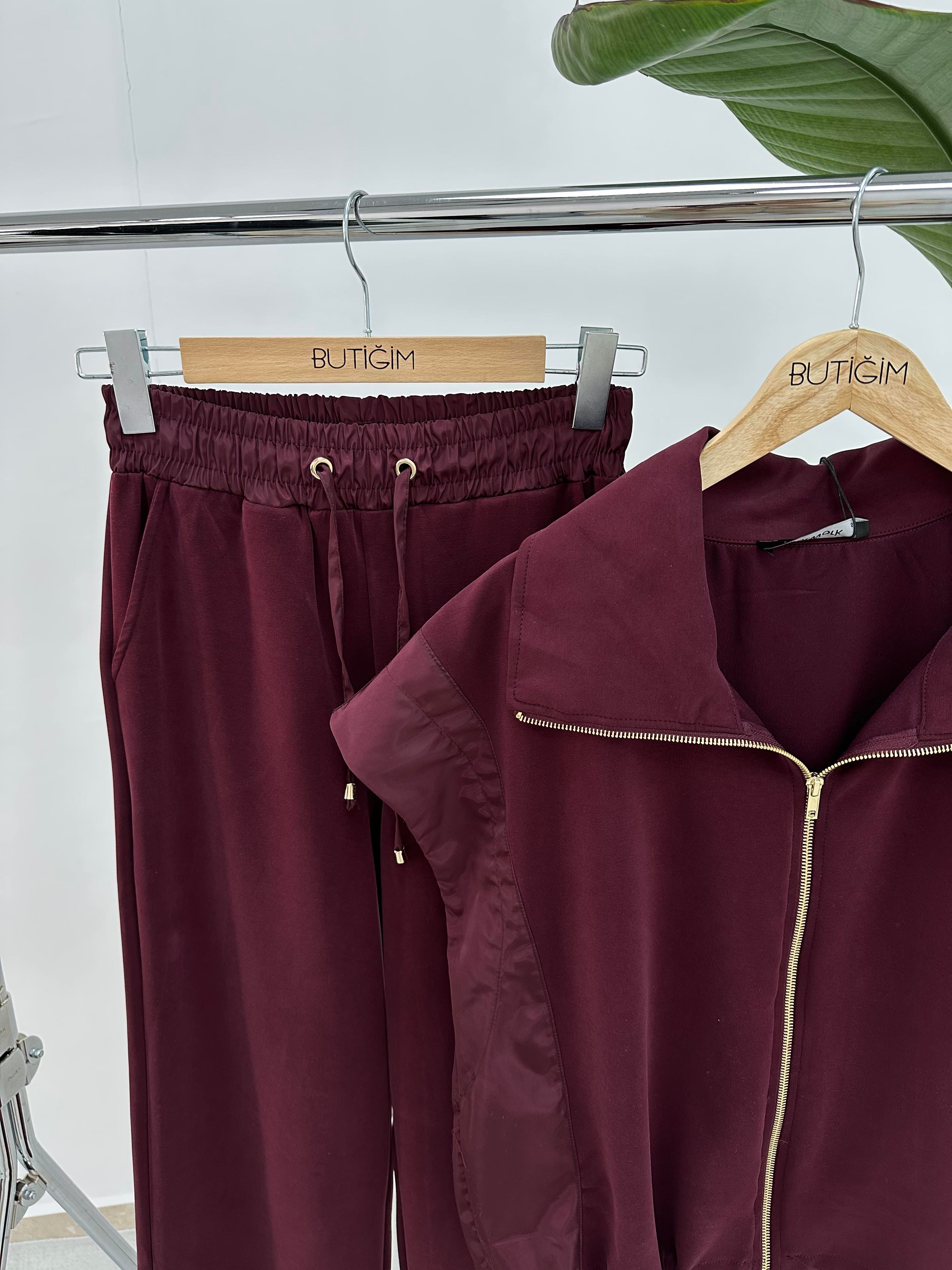 Paraşüt Detaylı Modal Kumaş Bordo Takım