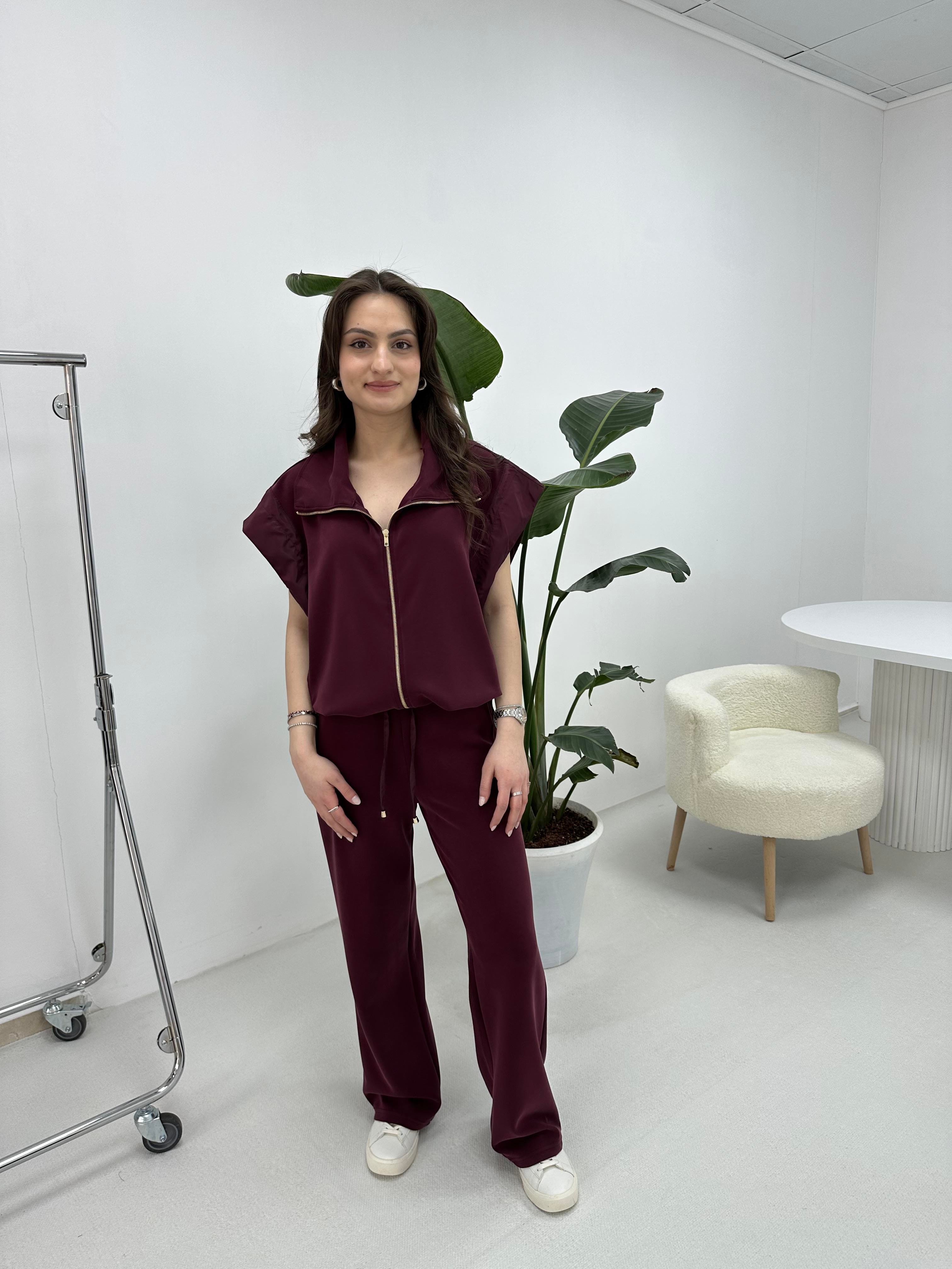 Paraşüt Detaylı Modal Kumaş Bordo Takım