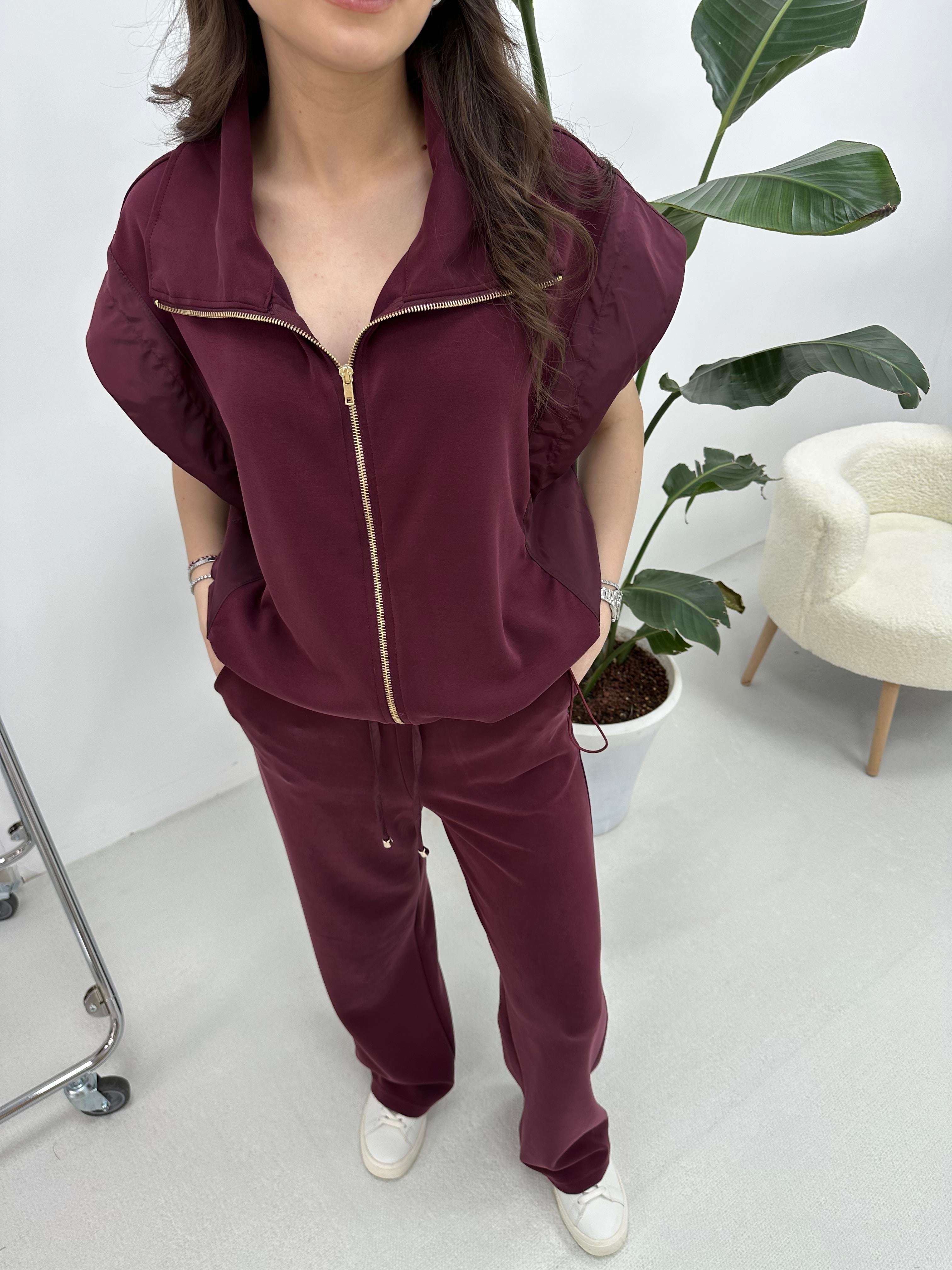Paraşüt Detaylı Modal Kumaş Bordo Takım