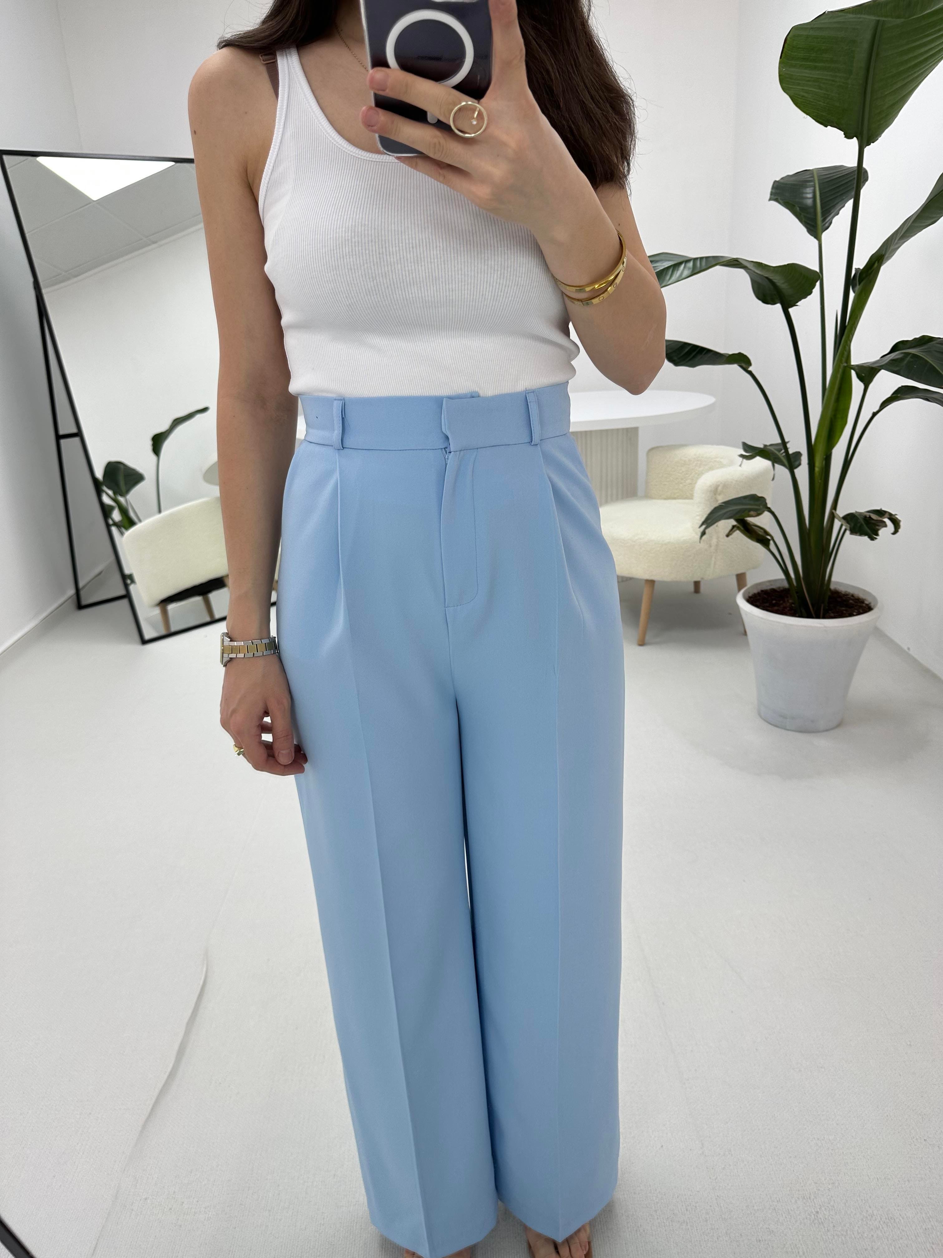 Piliseli Detaylı Palazzo Bebe Mavisi  Pantolon