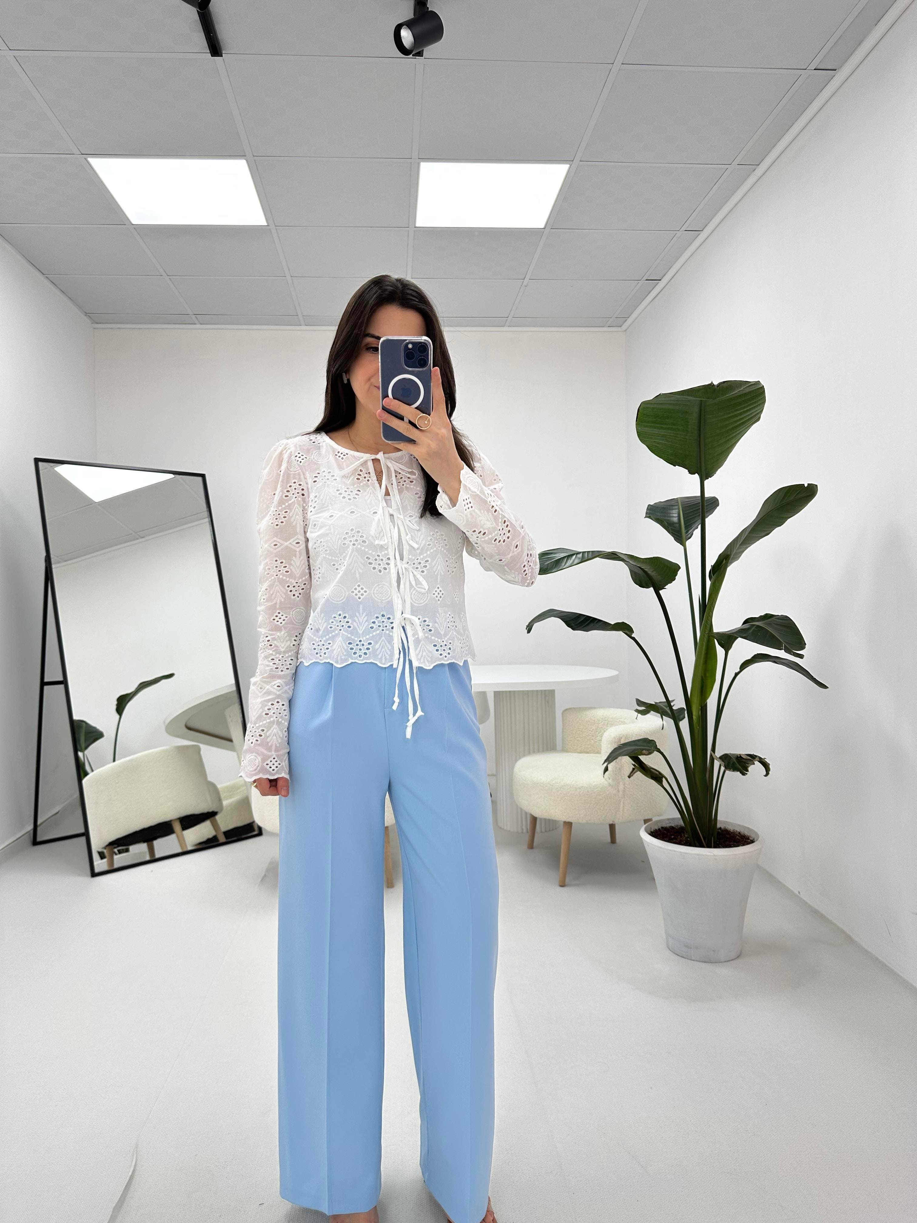 Piliseli Detaylı Palazzo Bebe Mavisi  Pantolon