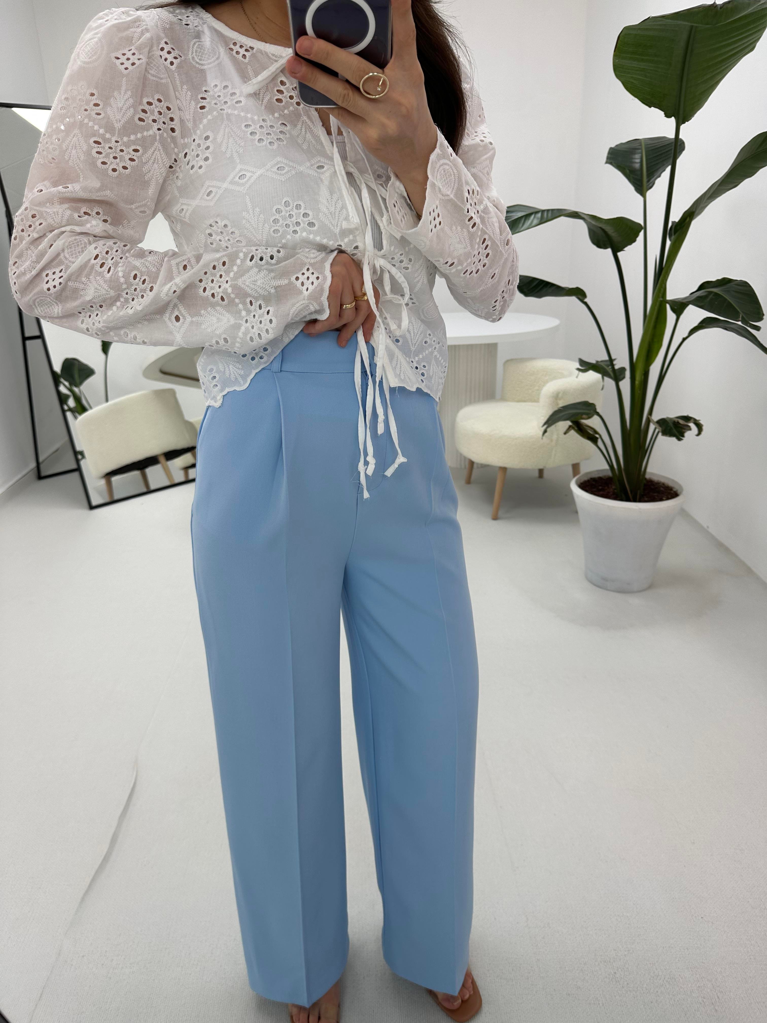 Piliseli Detaylı Palazzo Bebe Mavisi  Pantolon