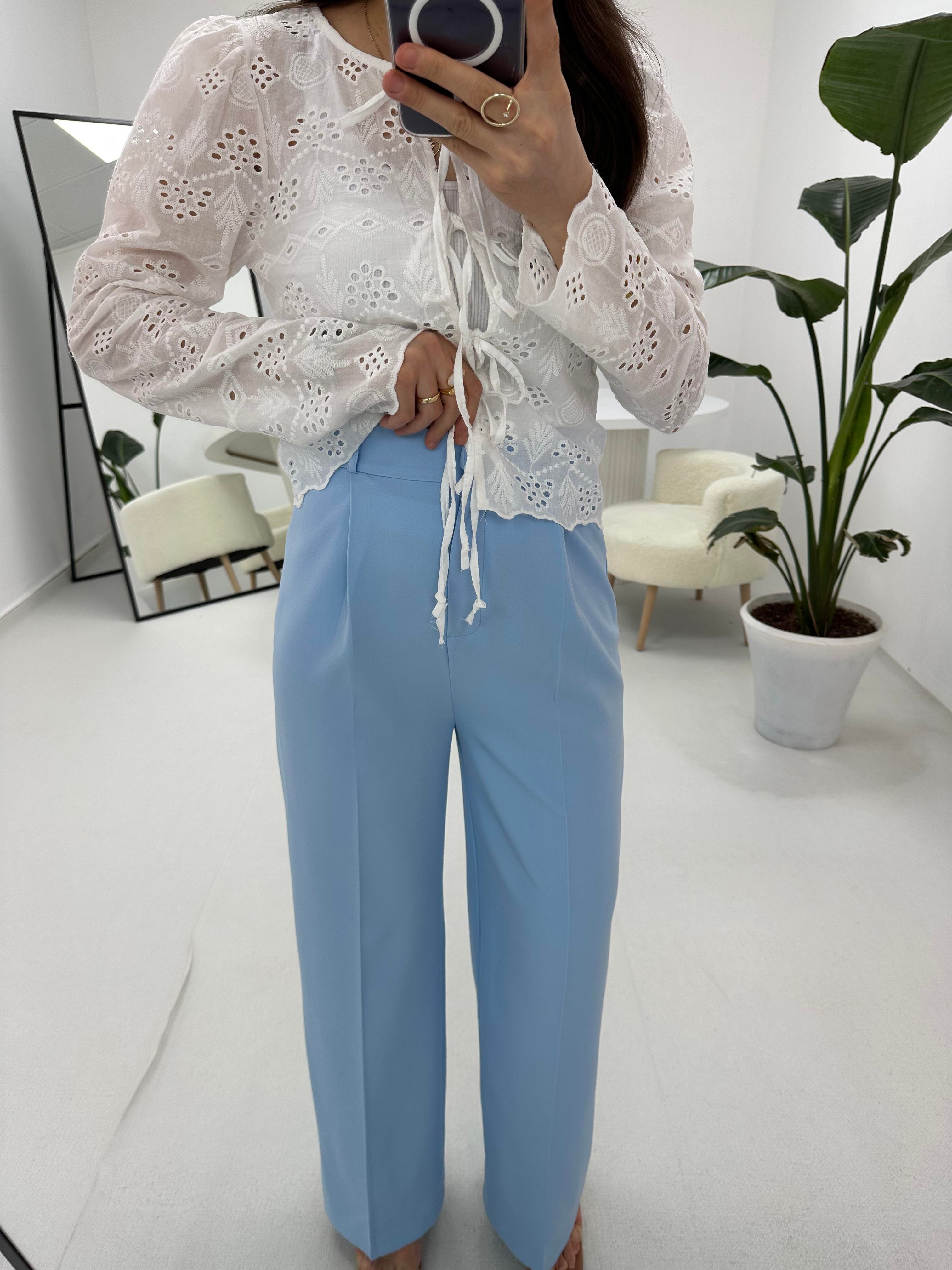 Piliseli Detaylı Palazzo Bebe Mavisi  Pantolon