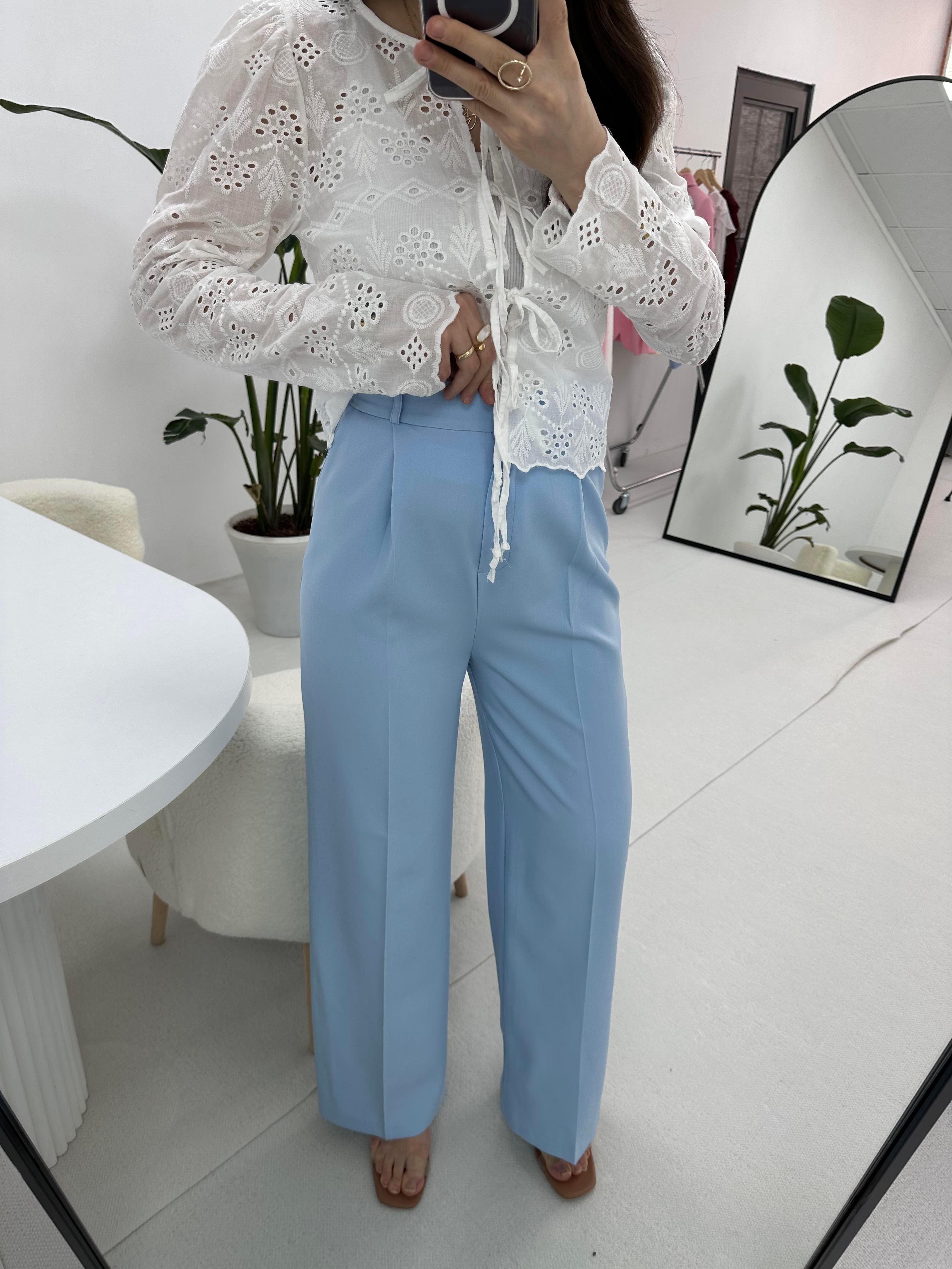 Piliseli Detaylı Palazzo Bebe Mavisi  Pantolon