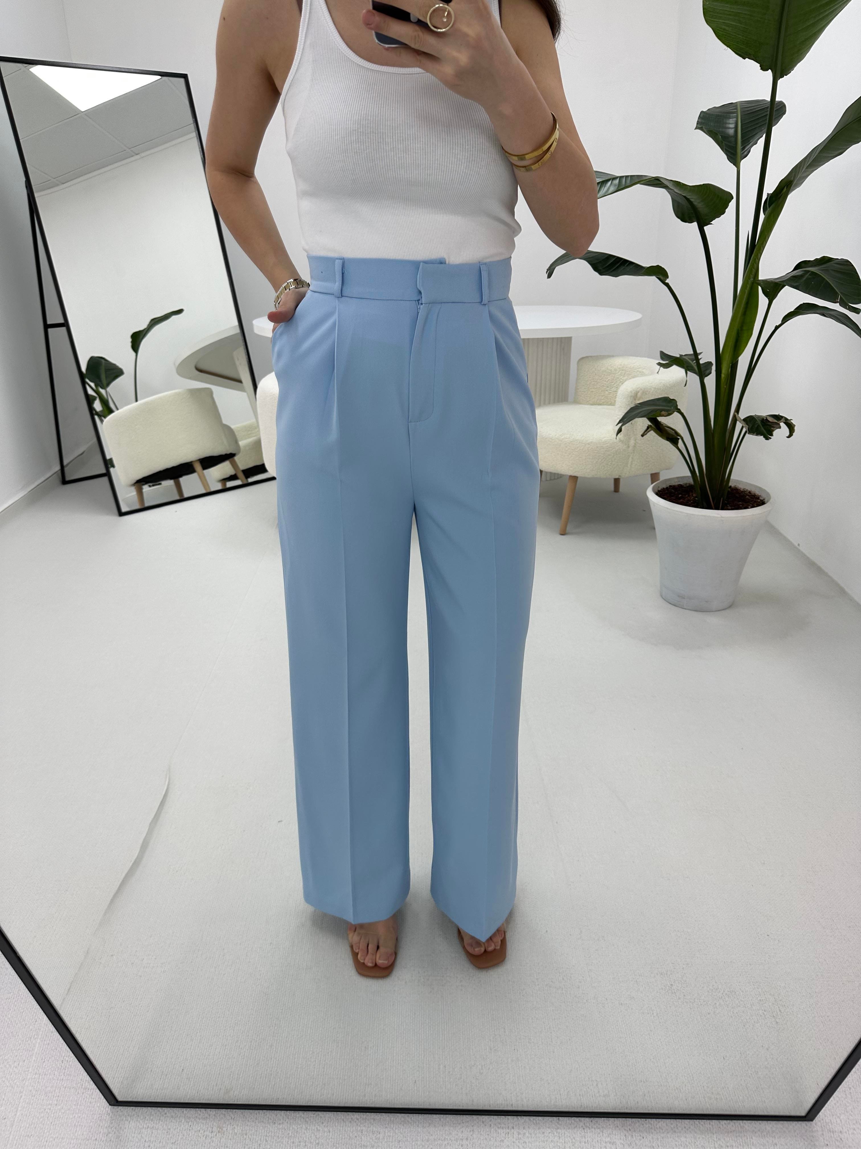 Piliseli Detaylı Palazzo Bebe Mavisi  Pantolon