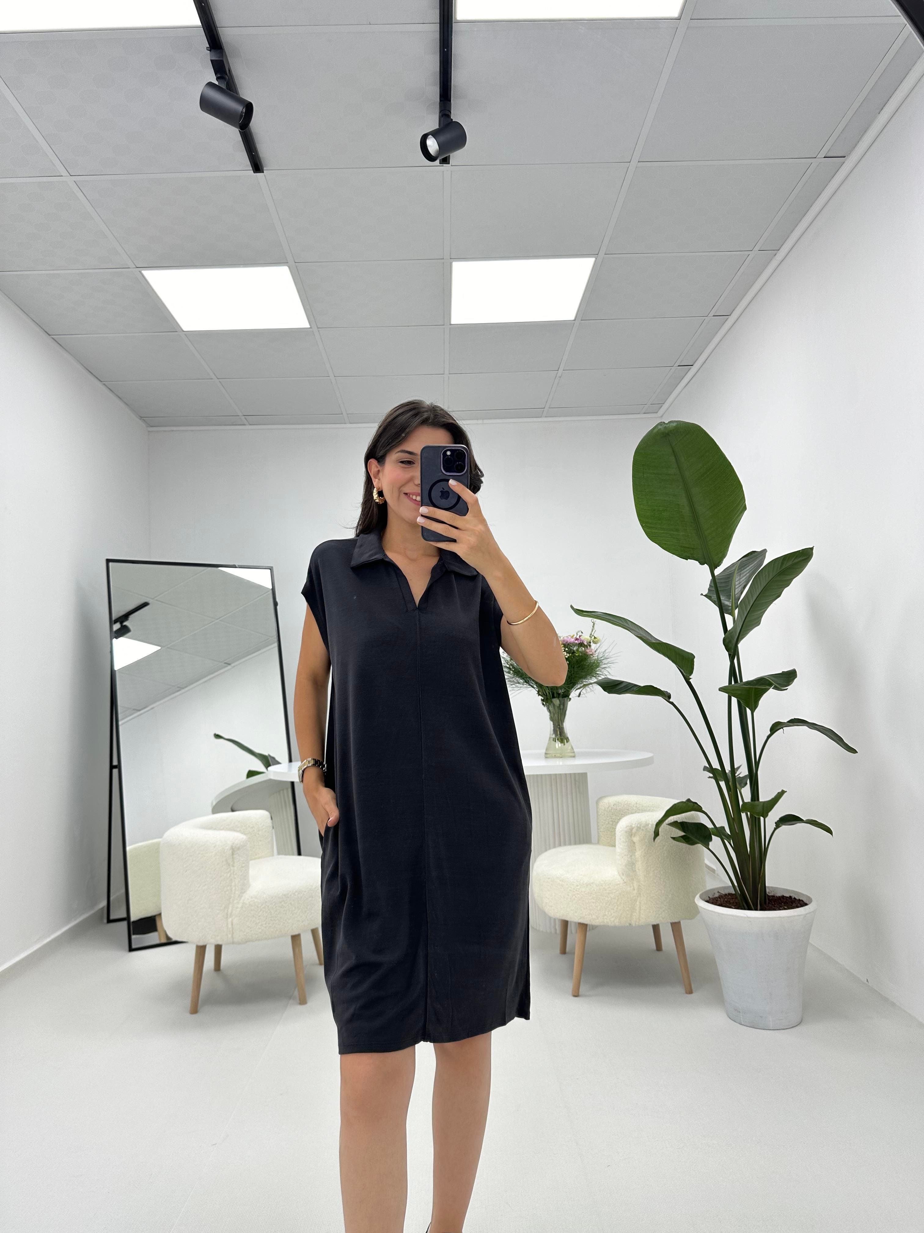 Polo Yaka Oversize Füme Elbise 