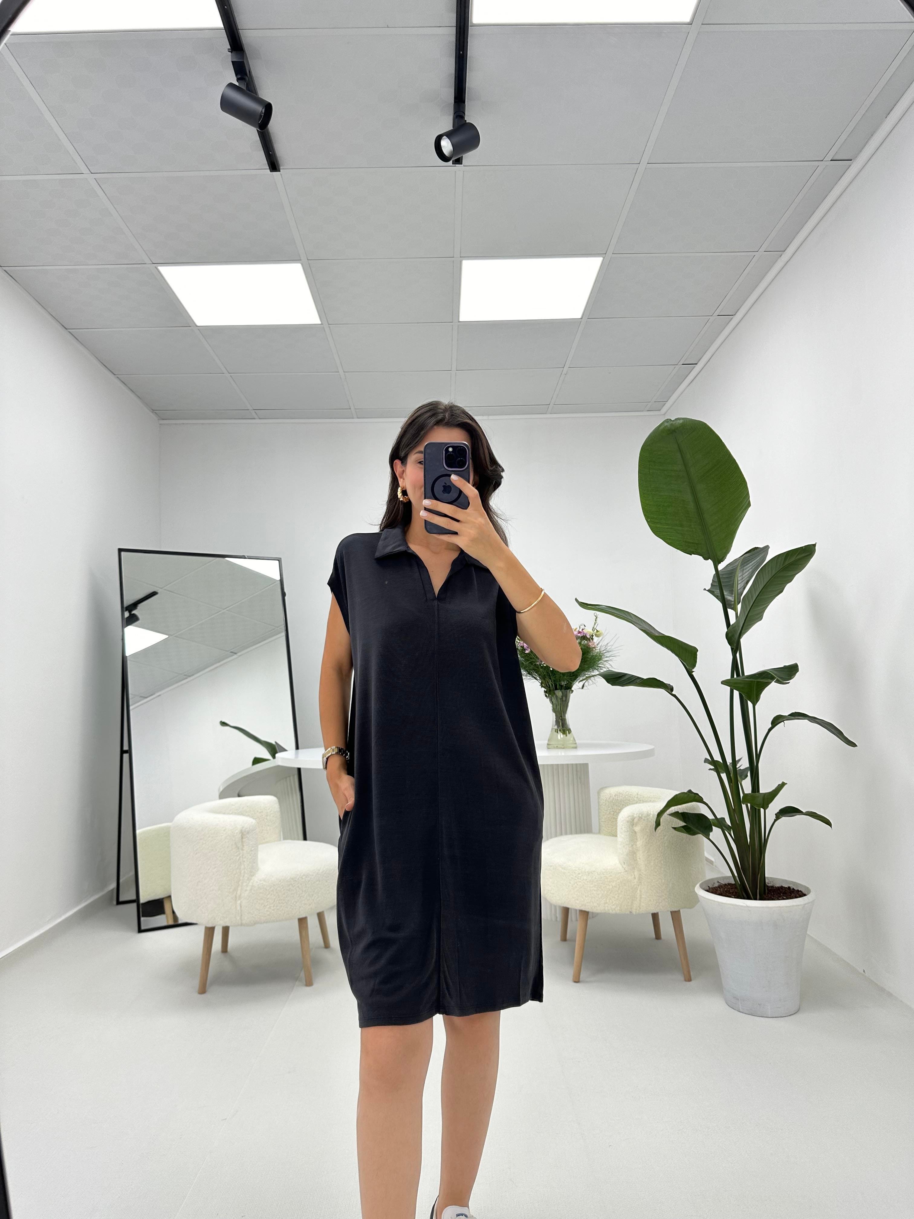 Polo Yaka Oversize Füme Elbise 