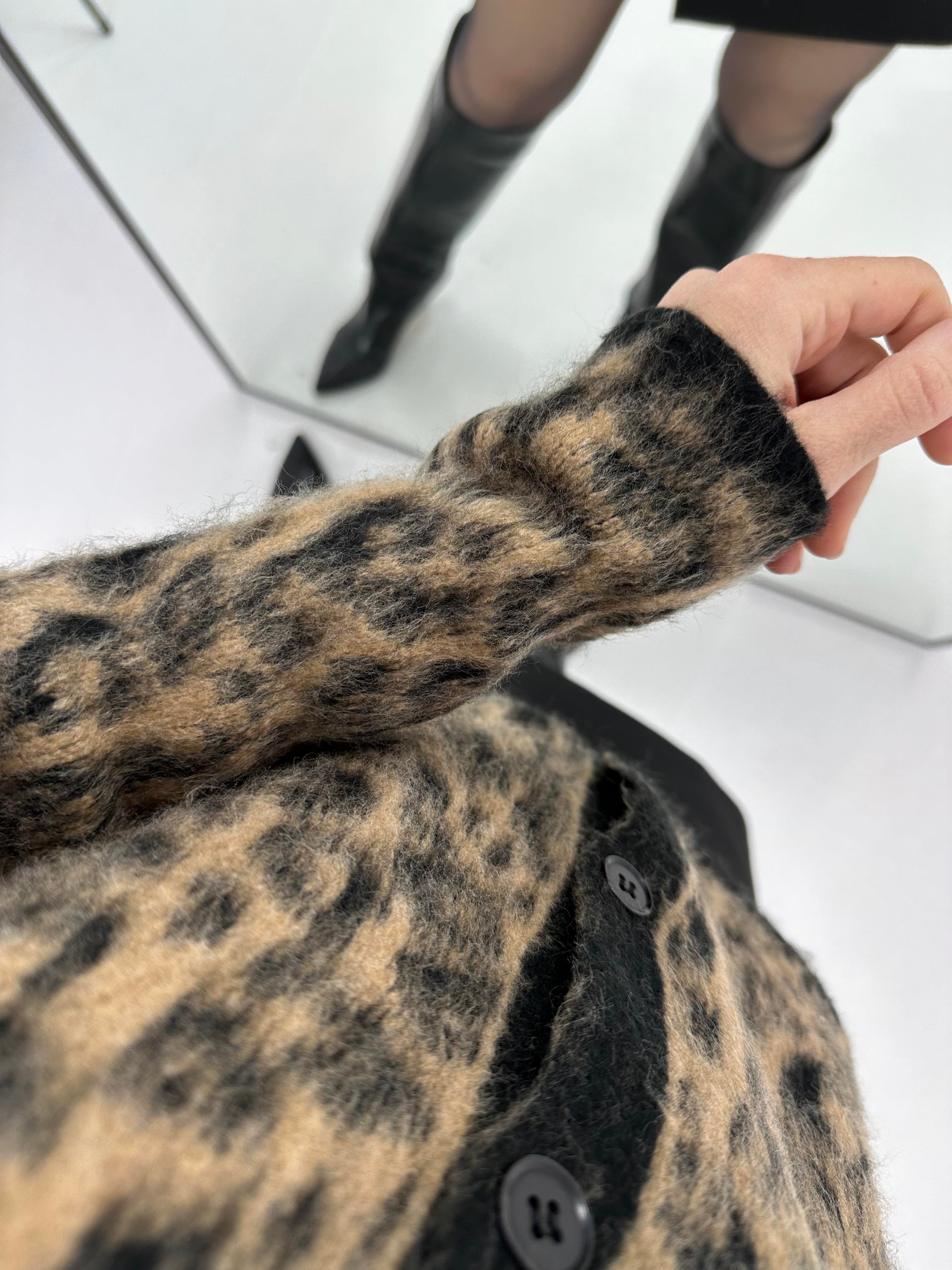 Premium Kalite Leopar Desenli Siyah Kahve Hırka 