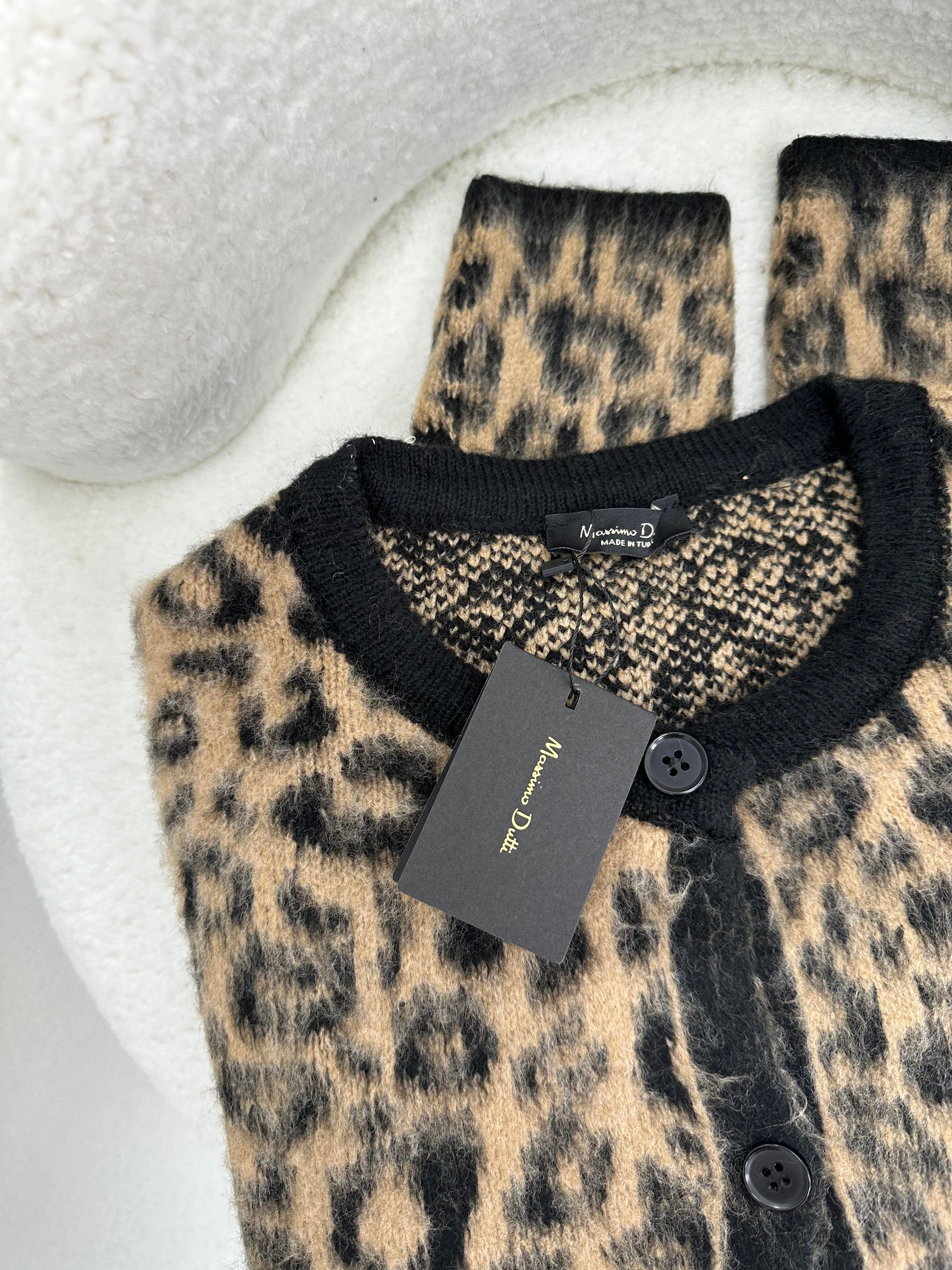 Premium Kalite Leopar Desenli Siyah Kahve Hırka 