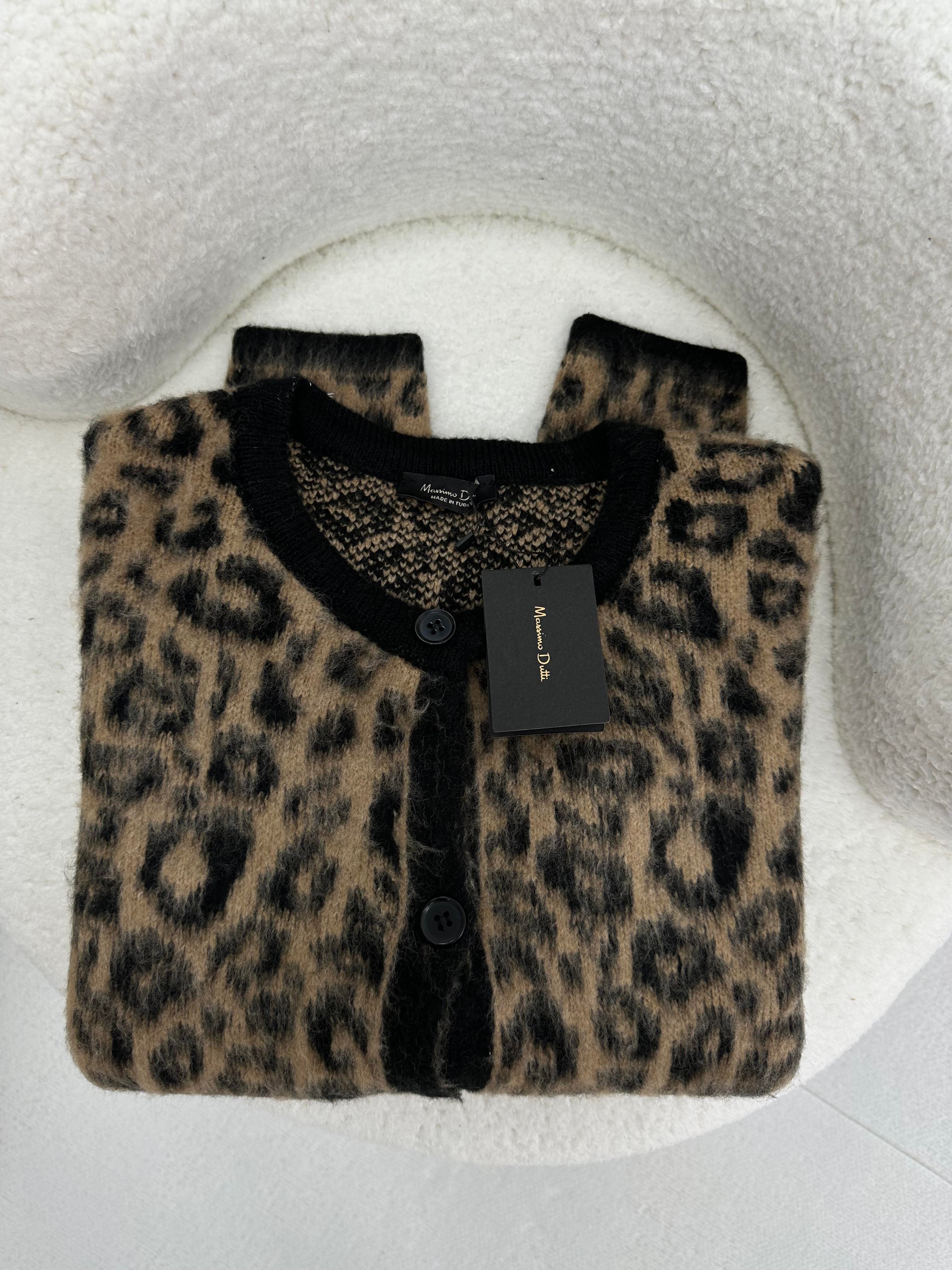 Premium Kalite Leopar Desenli Siyah Kahve Hırka 