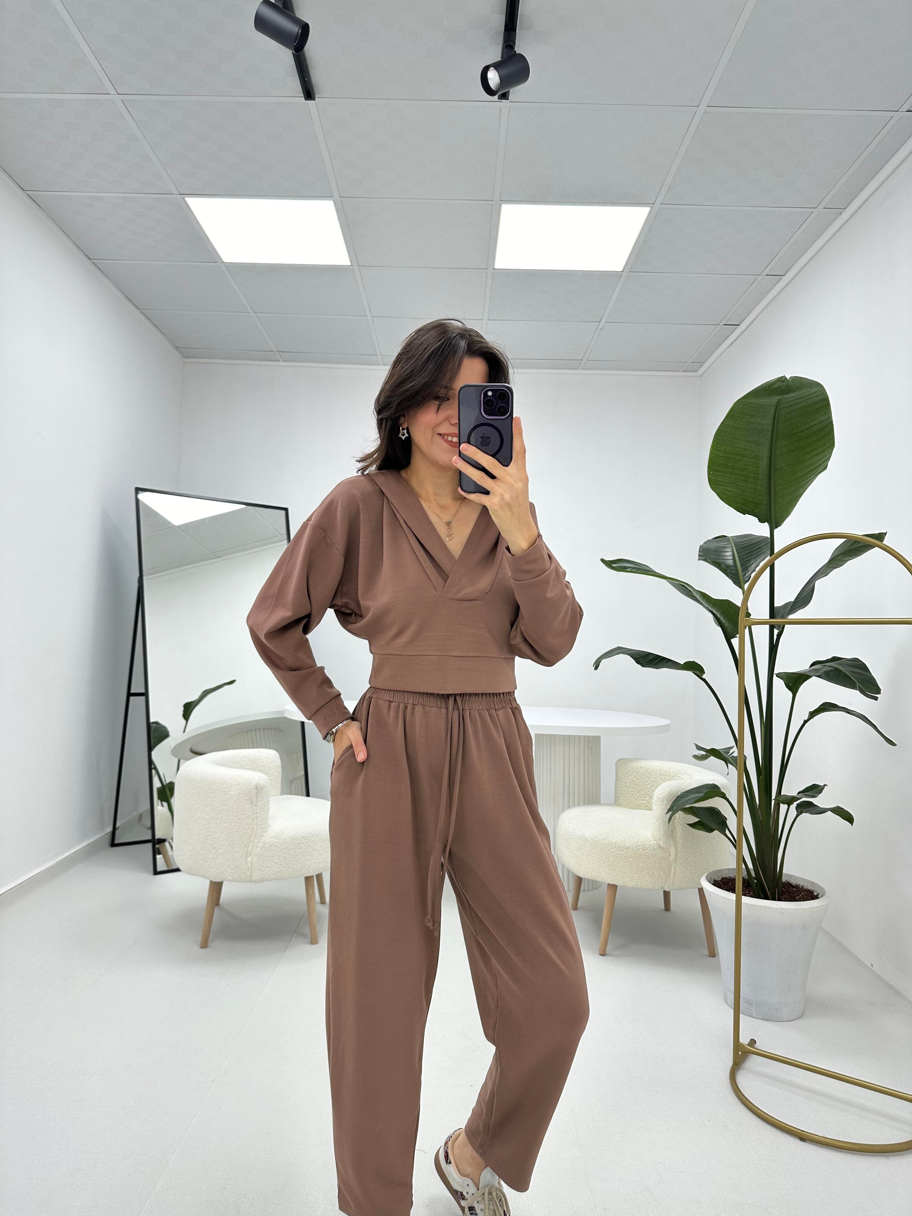 Premium Seri İthal Kalın Pantolon Sweat Kahverengi Takım