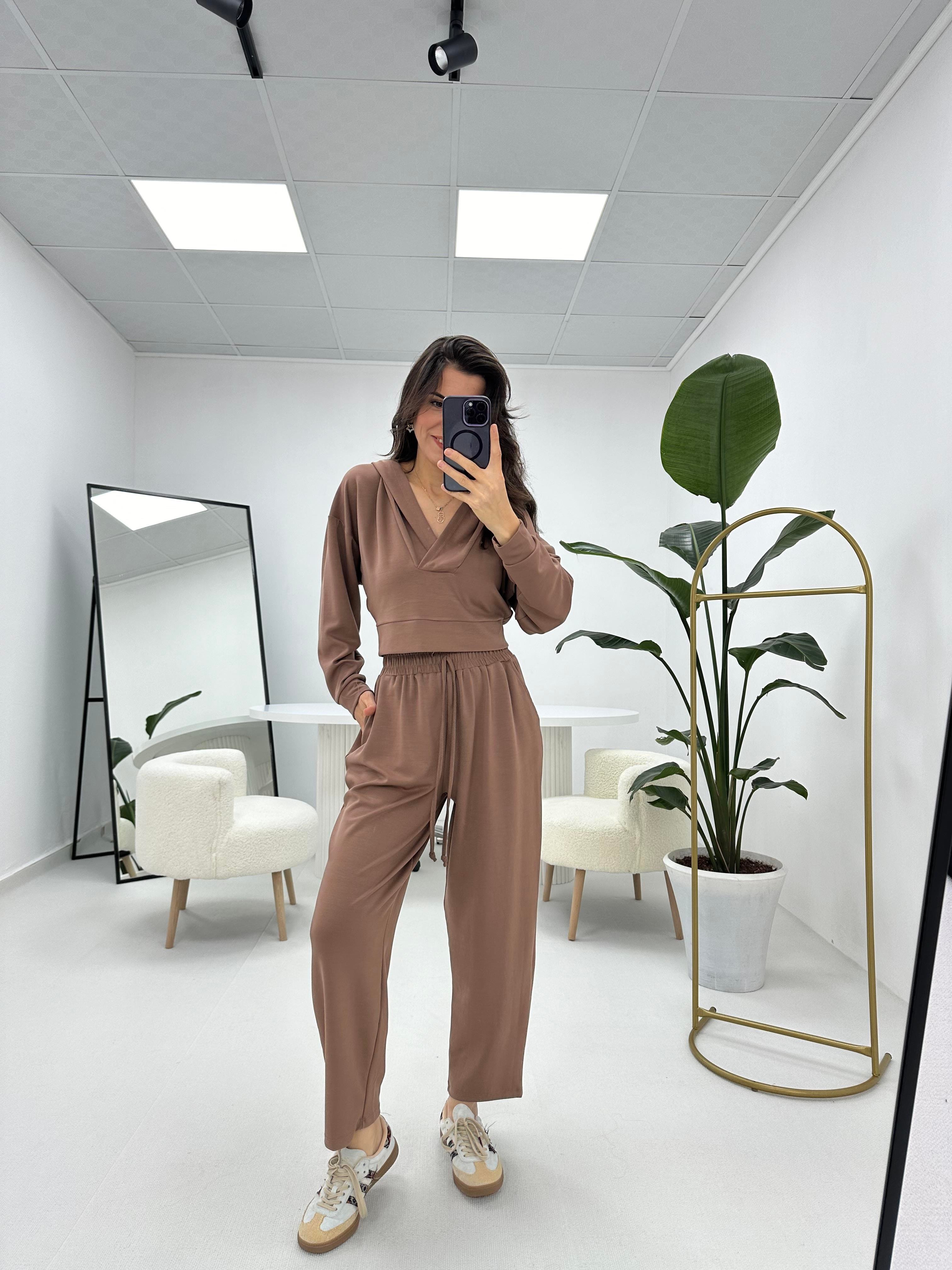 Premium Seri İthal Kalın Pantolon Sweat Kahverengi Takım