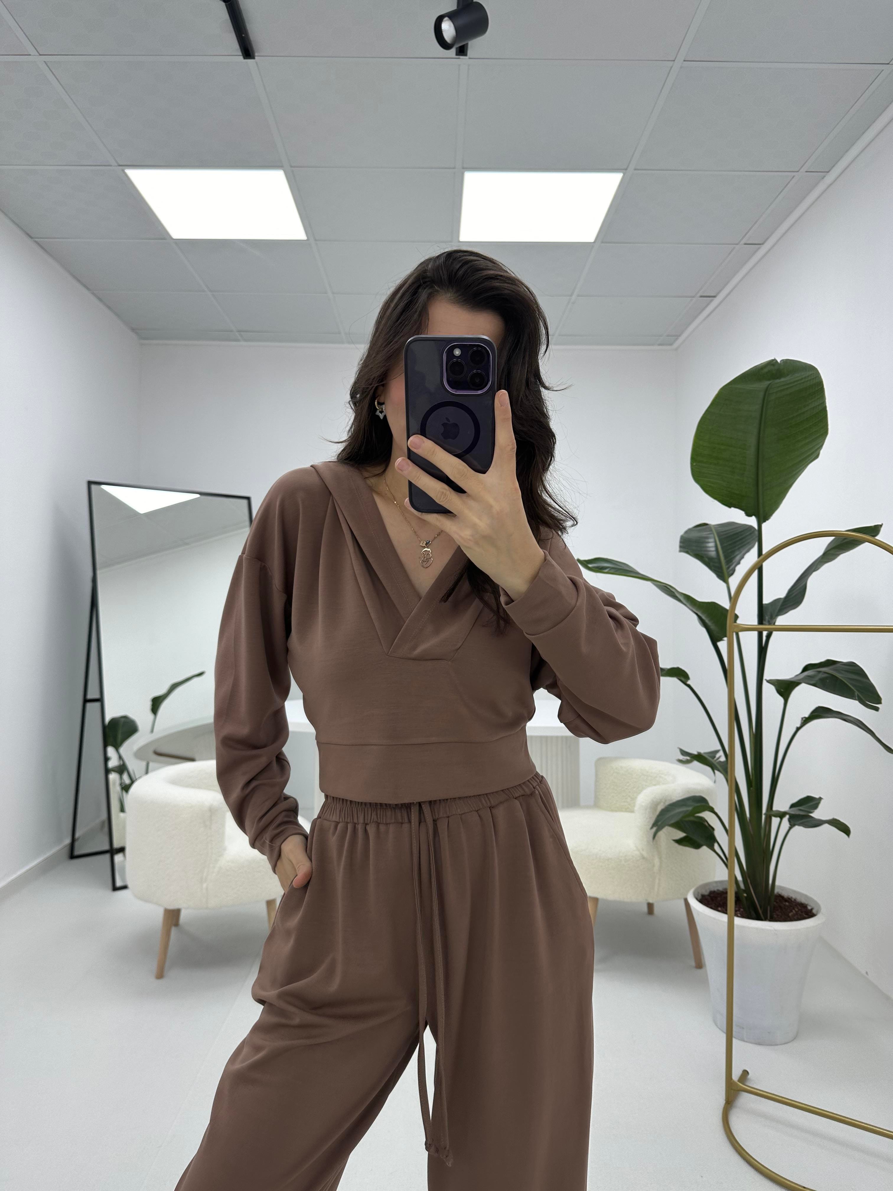 Premium Seri İthal Kalın Pantolon Sweat Kahverengi Takım