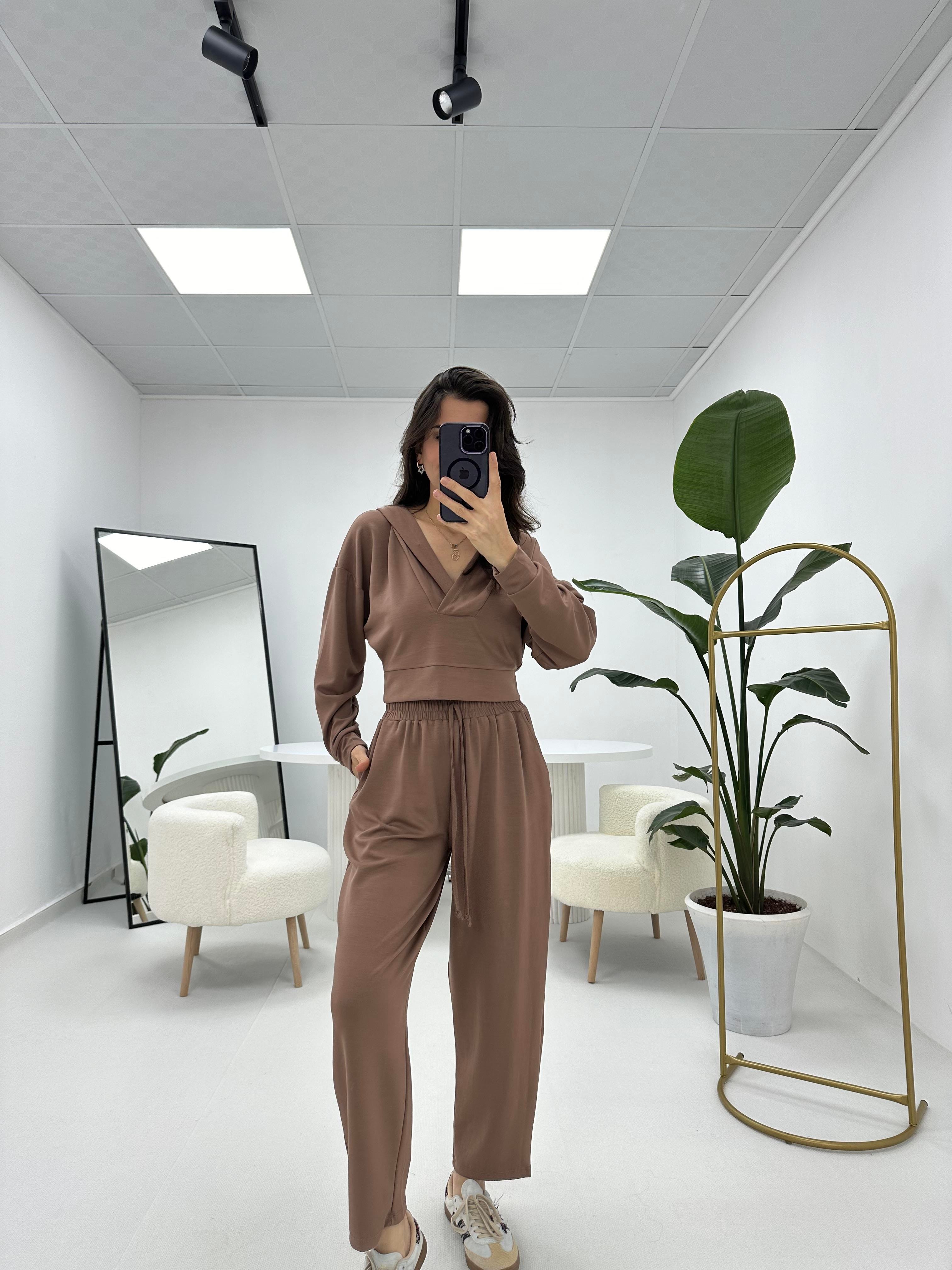 Premium Seri İthal Kalın Pantolon Sweat Kahverengi Takım