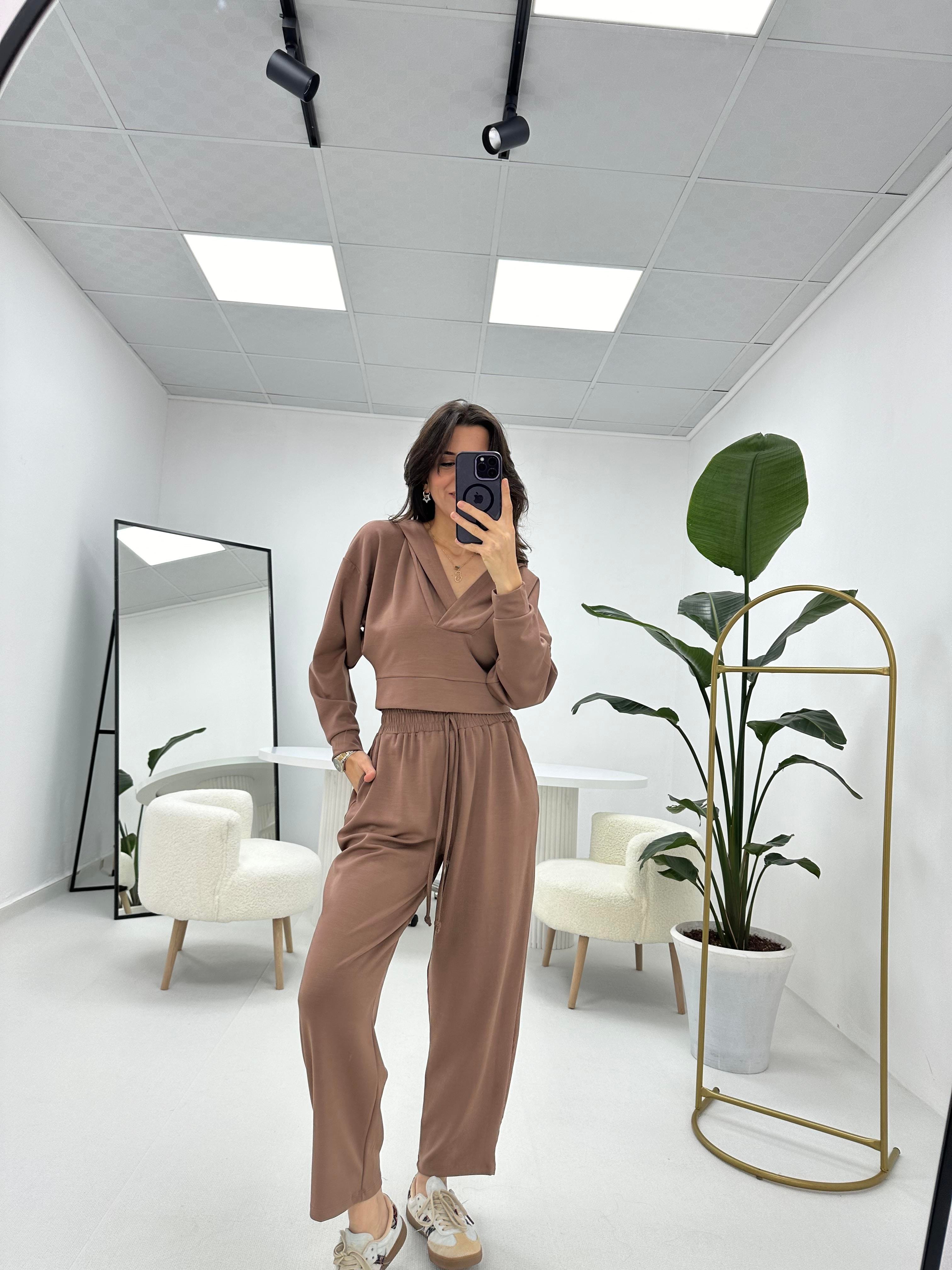Premium Seri İthal Kalın Pantolon Sweat Kahverengi Takım