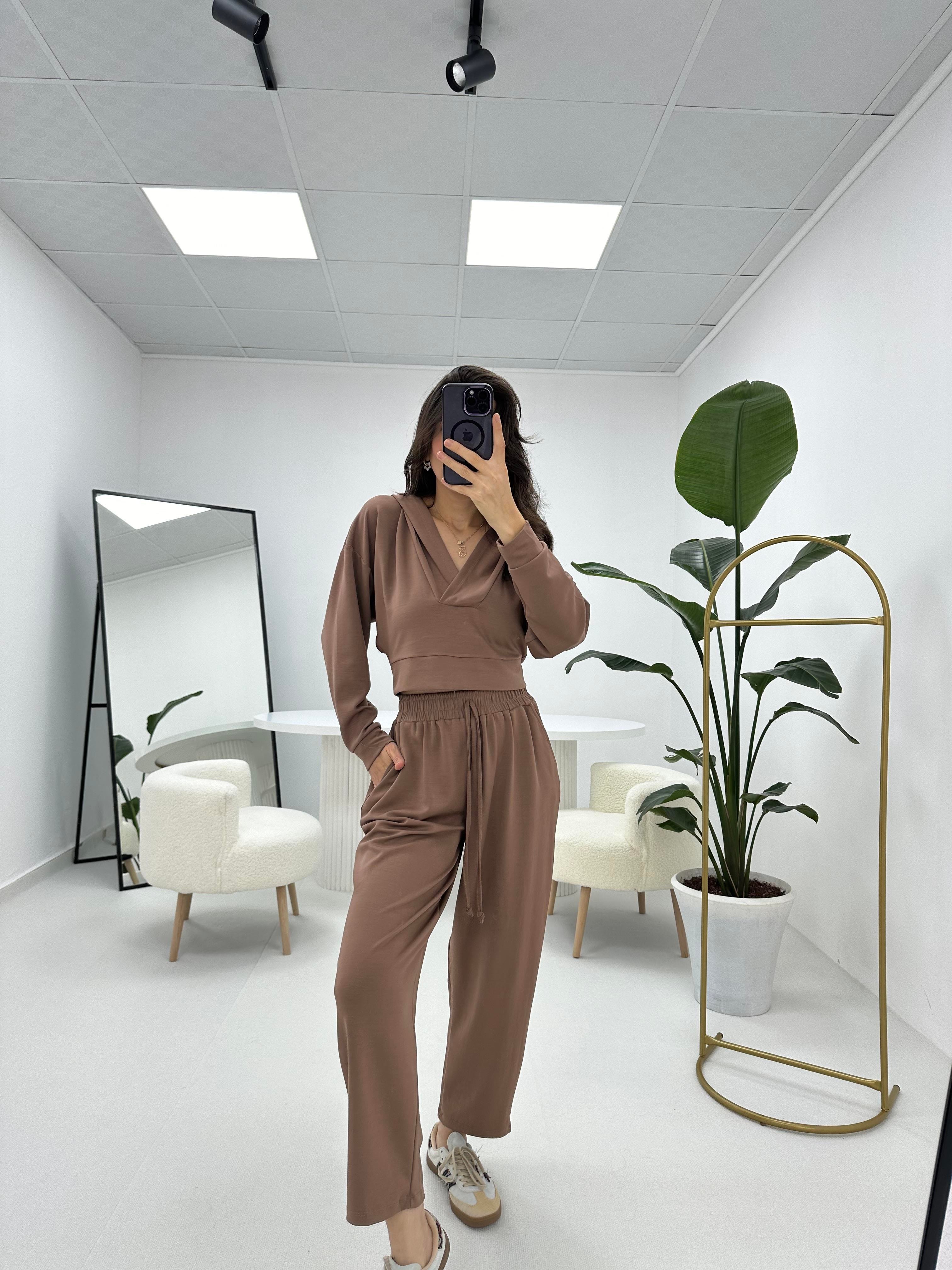 Premium Seri İthal Kalın Pantolon Sweat Kahverengi Takım
