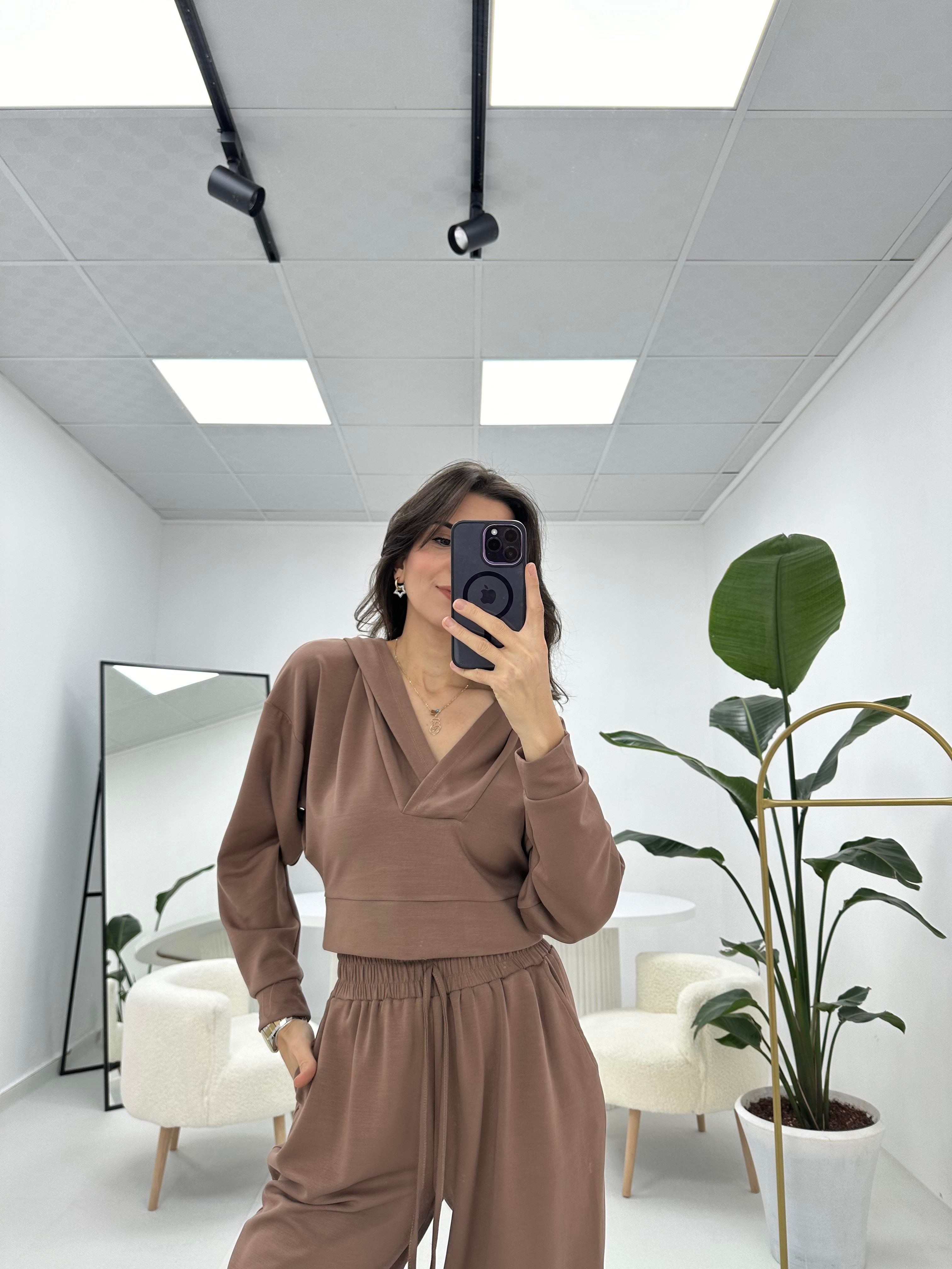 Premium Seri İthal Kalın Pantolon Sweat Kahverengi Takım