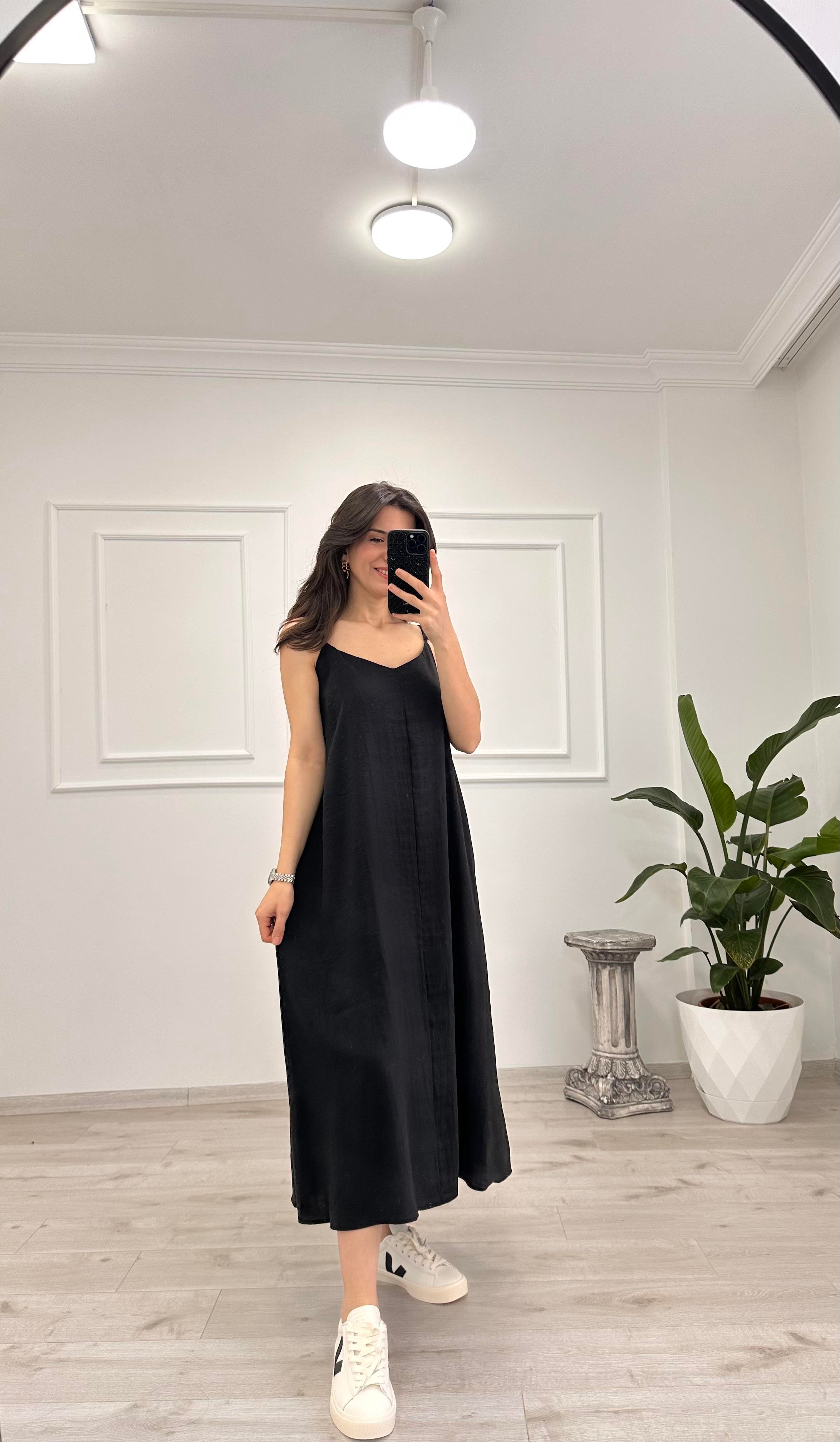 Ravi Askılı Siyah  Elbise