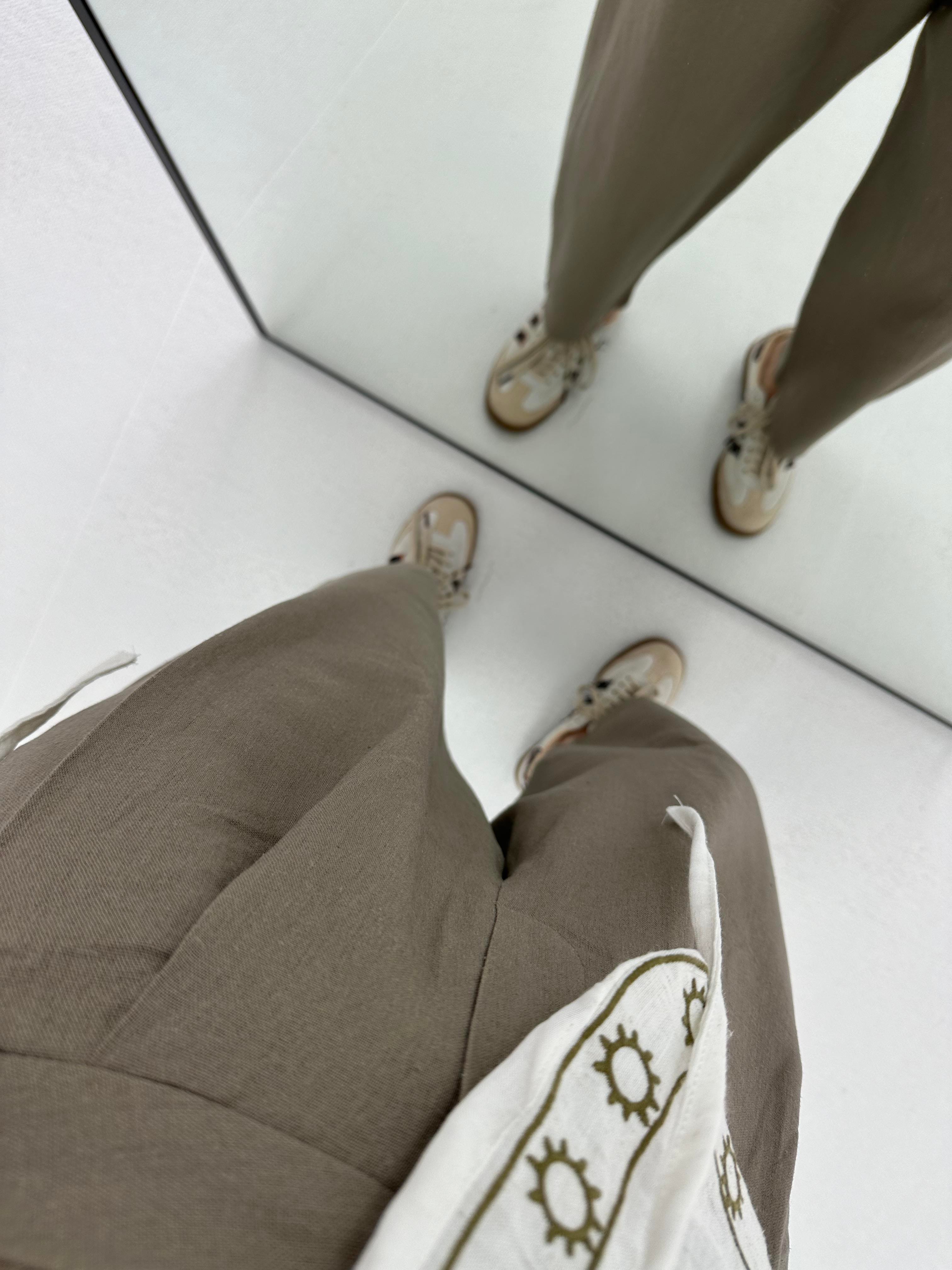 Şalvar Model Düğme Detaylı Keten Pantolon Vizon   