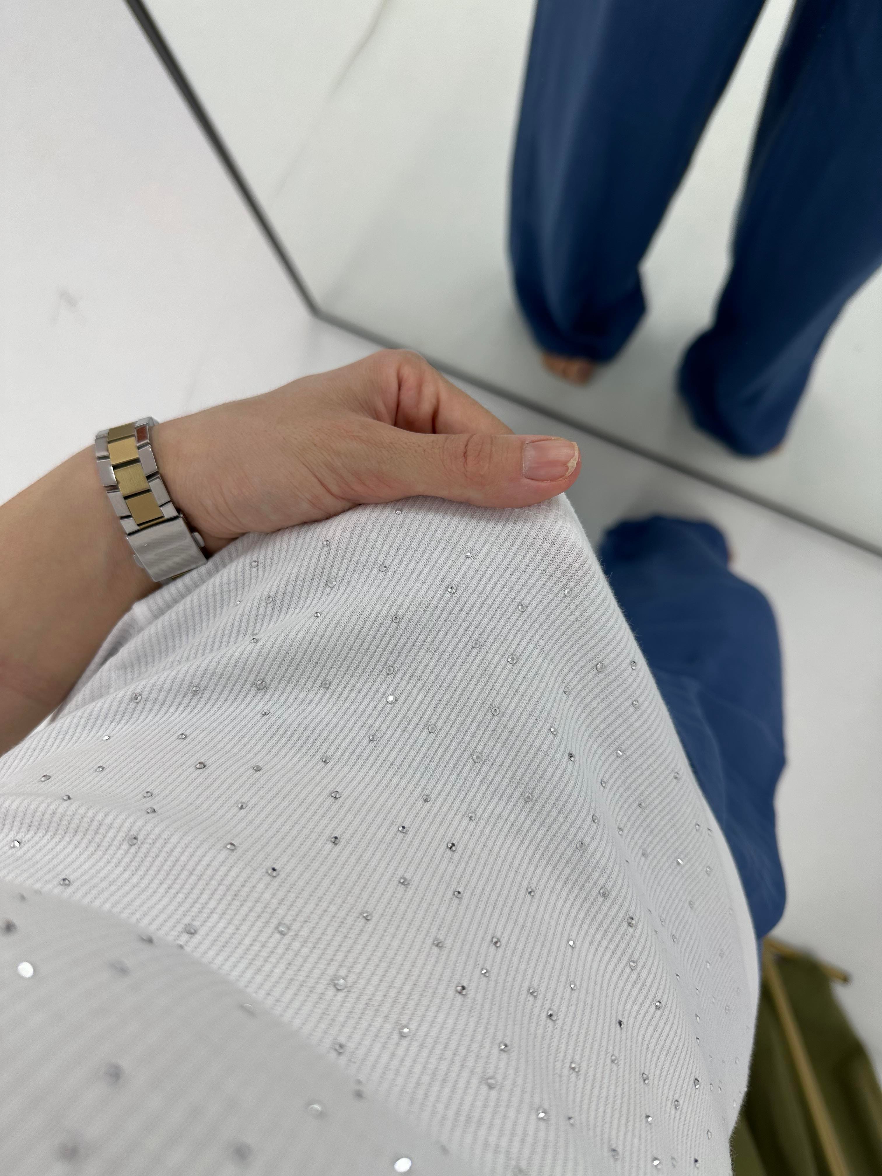 Taşlı Crop Beyaz