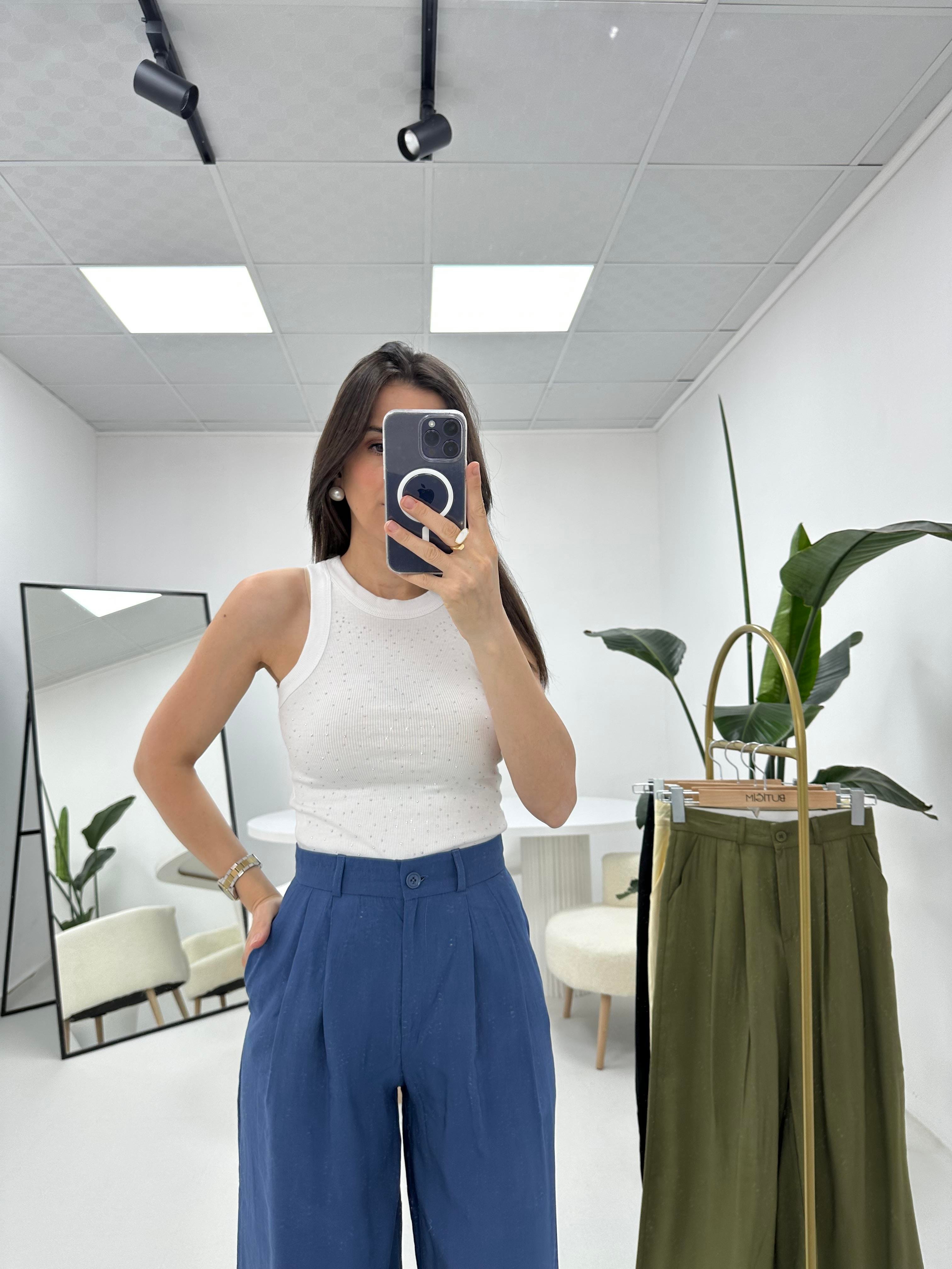 Taşlı Crop Beyaz