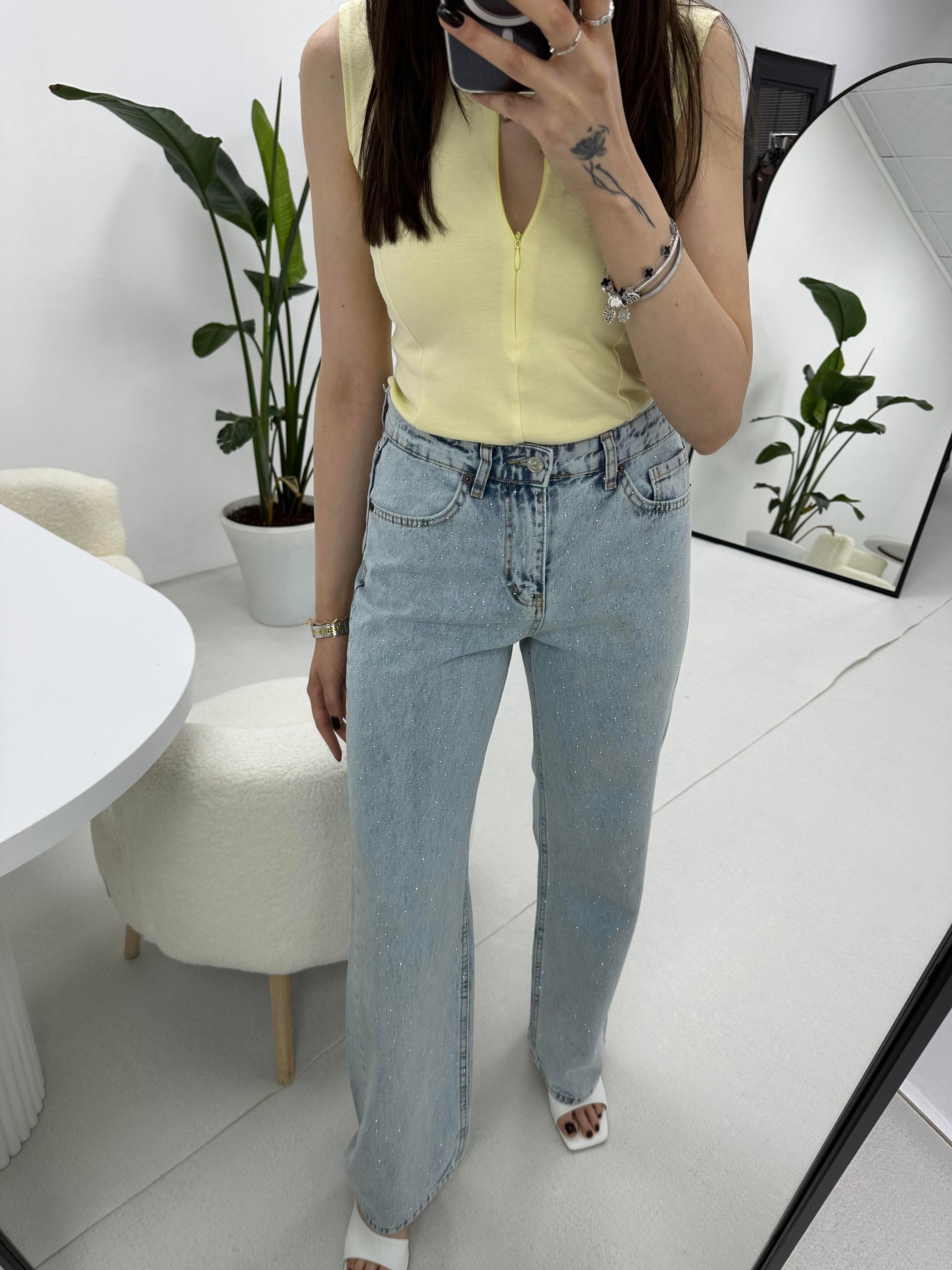 Taşlı Mavi Jean