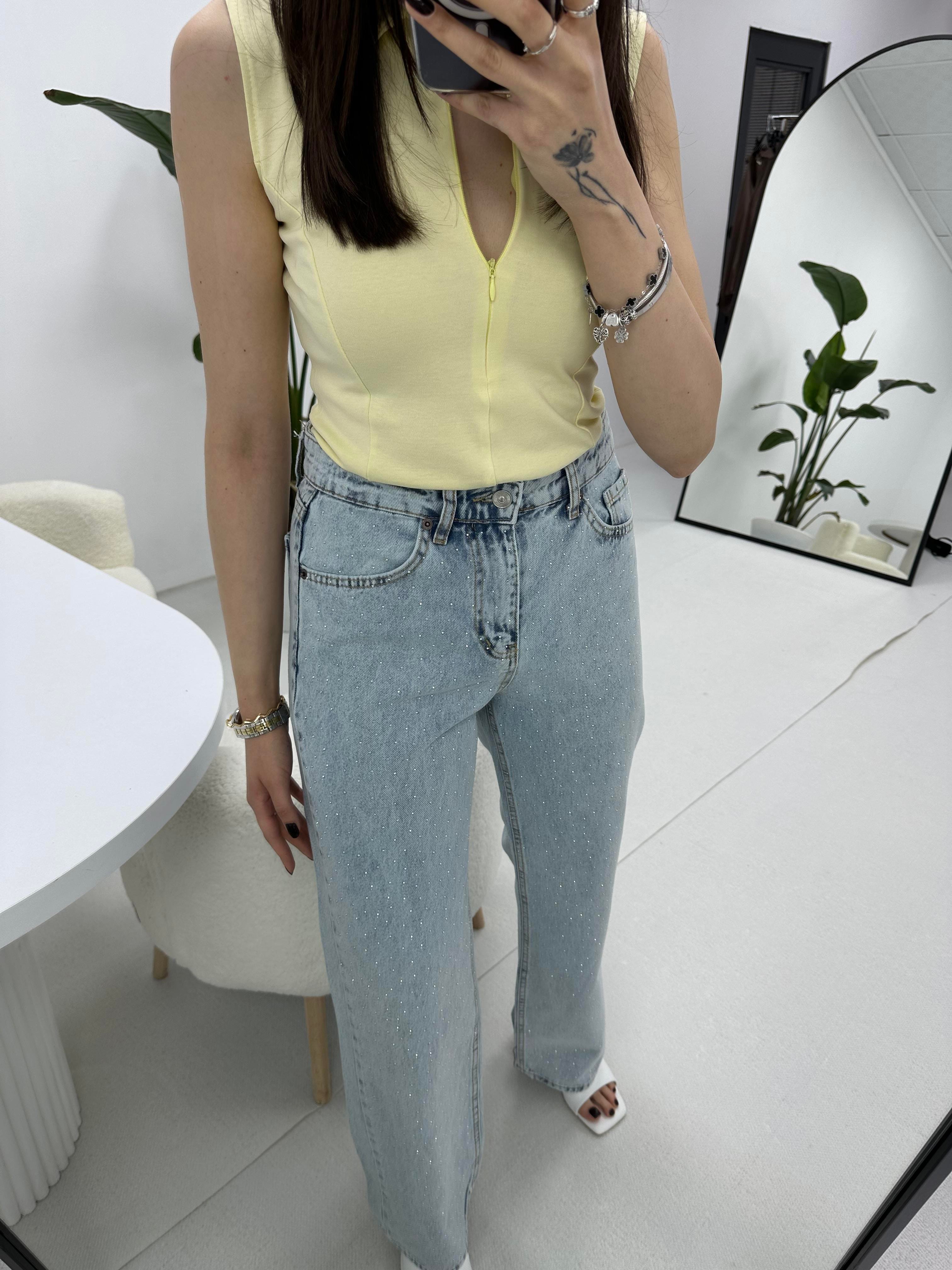 Taşlı Mavi Jean