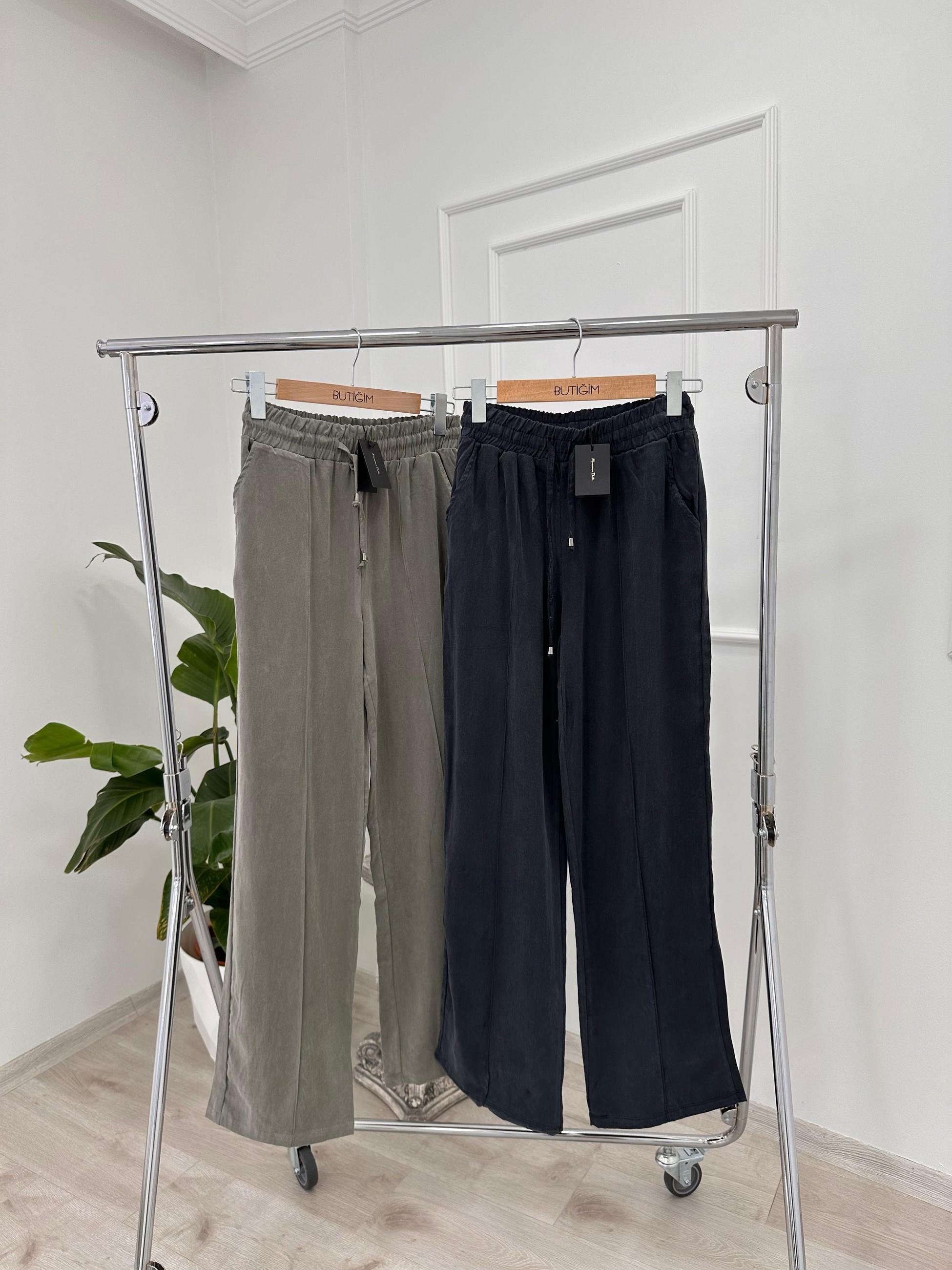 TENSEL KUMAŞ BELİ LASTİKLİ PANTOLON 