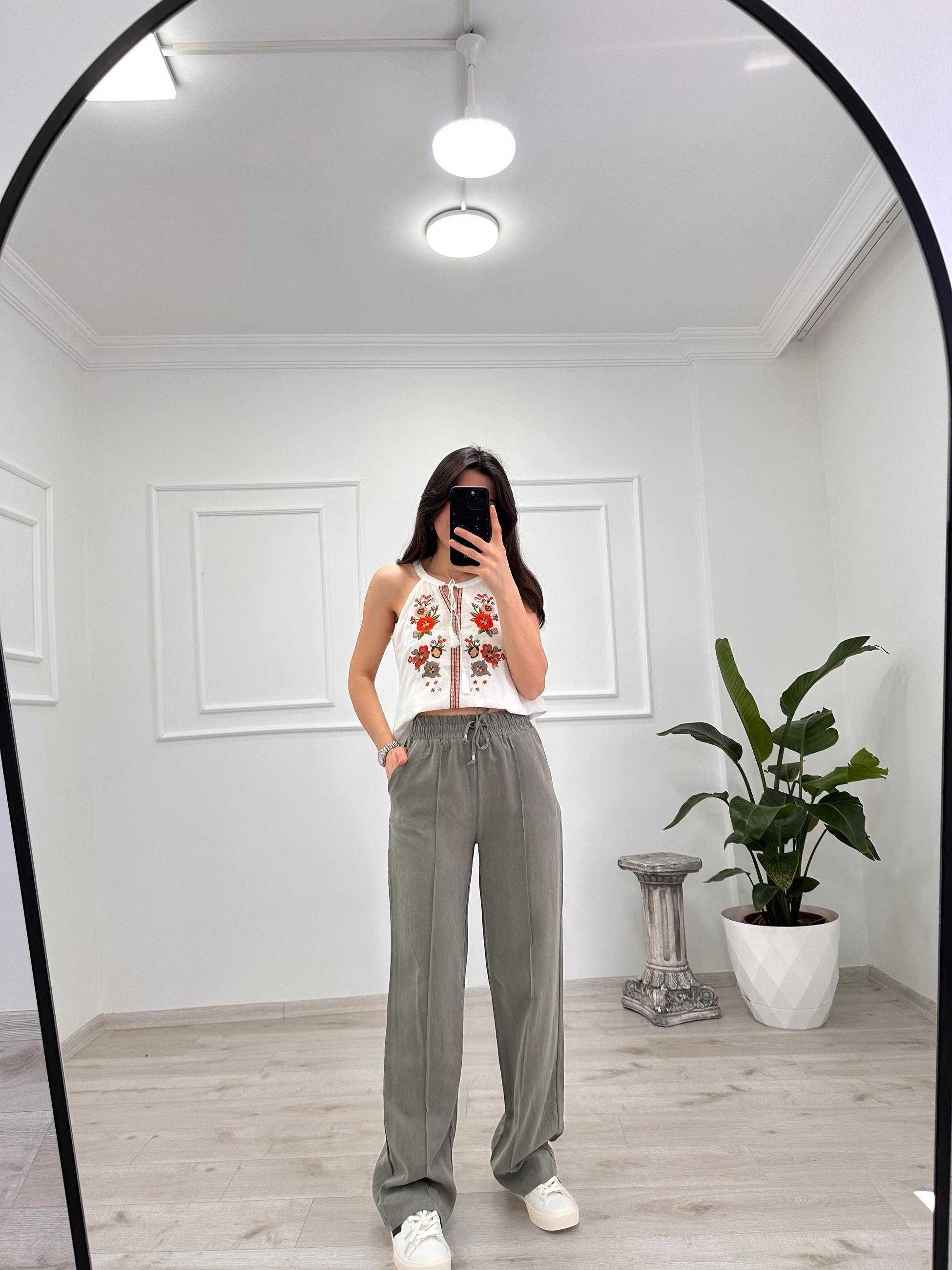 TENSEL KUMAŞ BELİ LASTİKLİ PANTOLON 