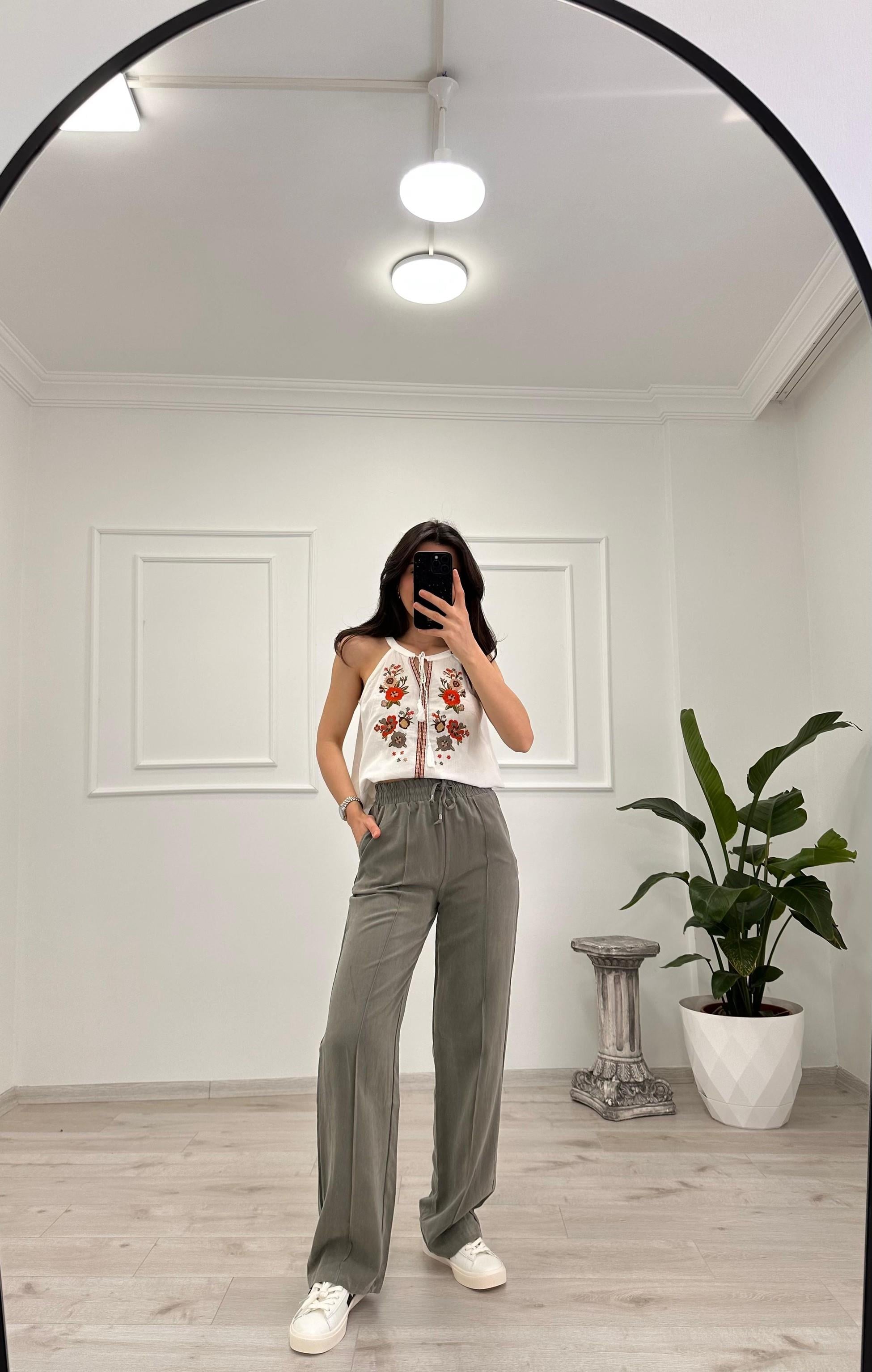 TENSEL KUMAŞ BELİ LASTİKLİ PANTOLON 