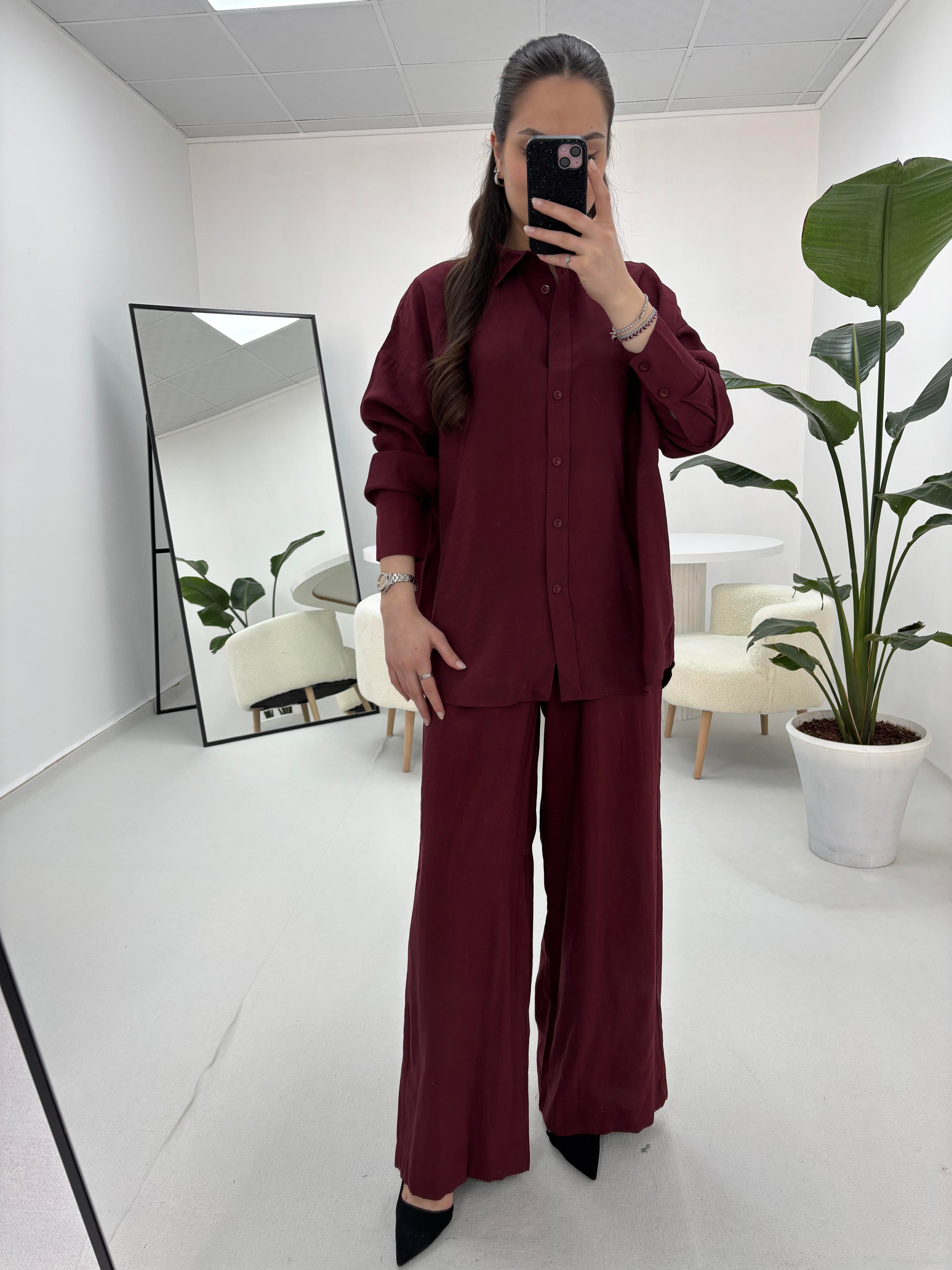 Tensel Kumaş Bordo Takım
