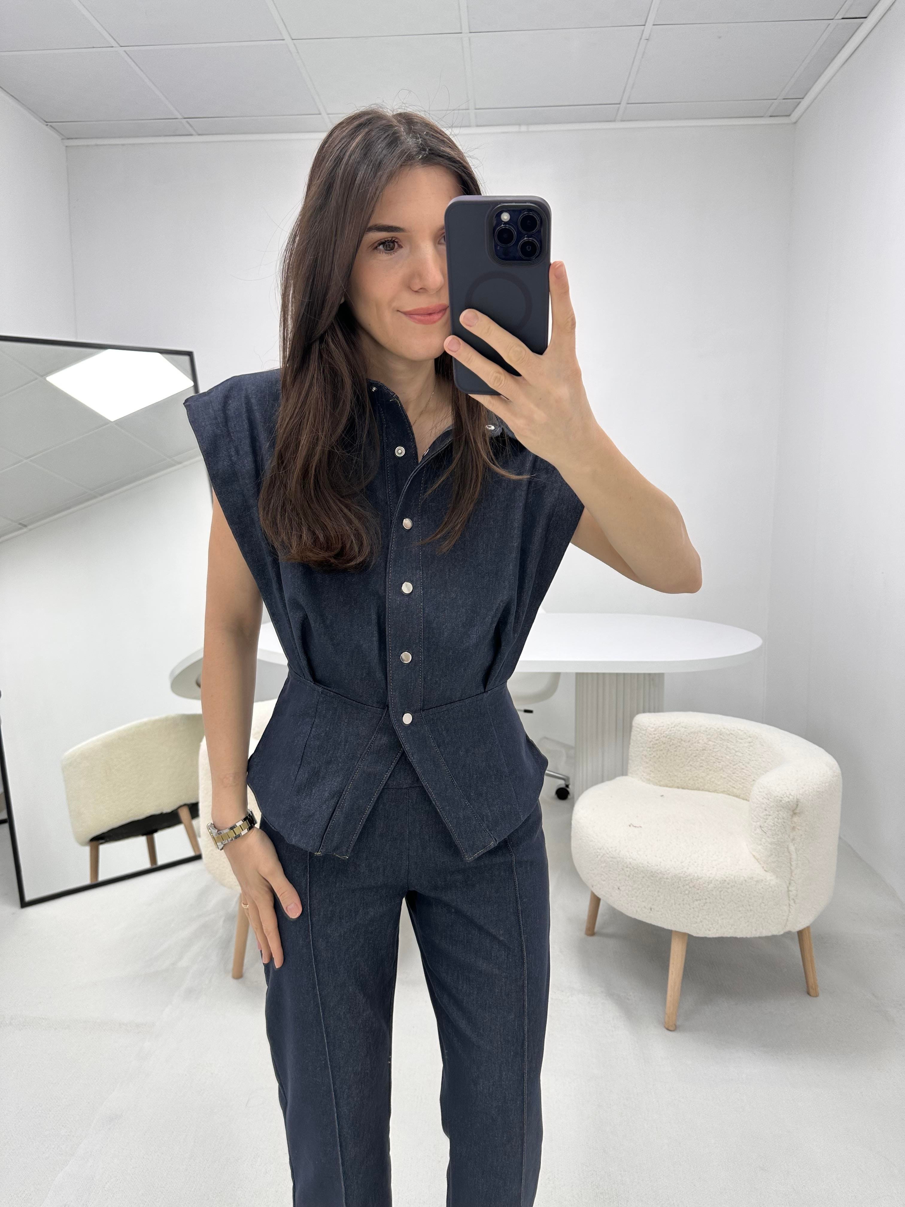 Vatkalı Mavi  Denim Kot Takım 