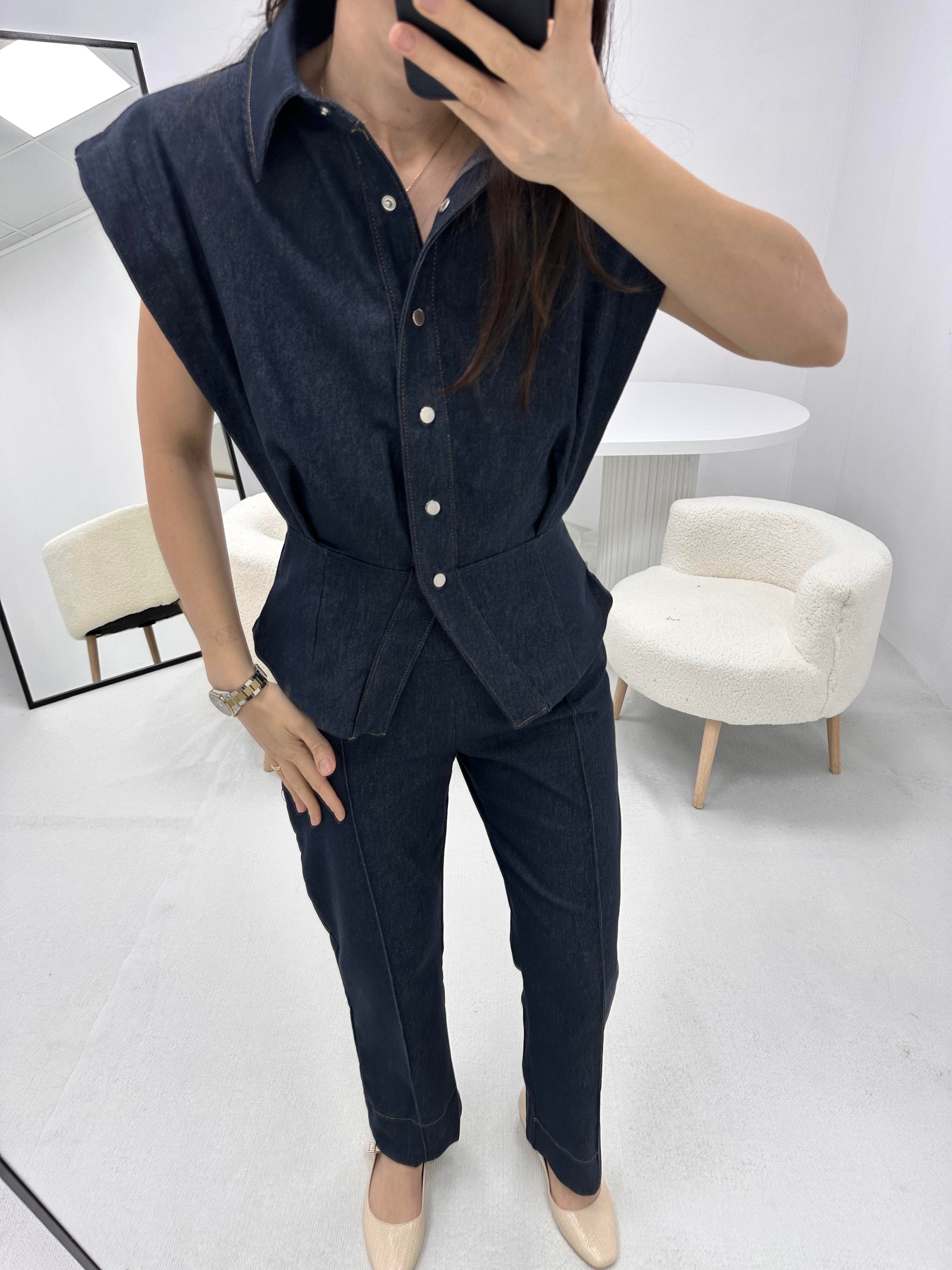Vatkalı Mavi  Denim Kot Takım 
