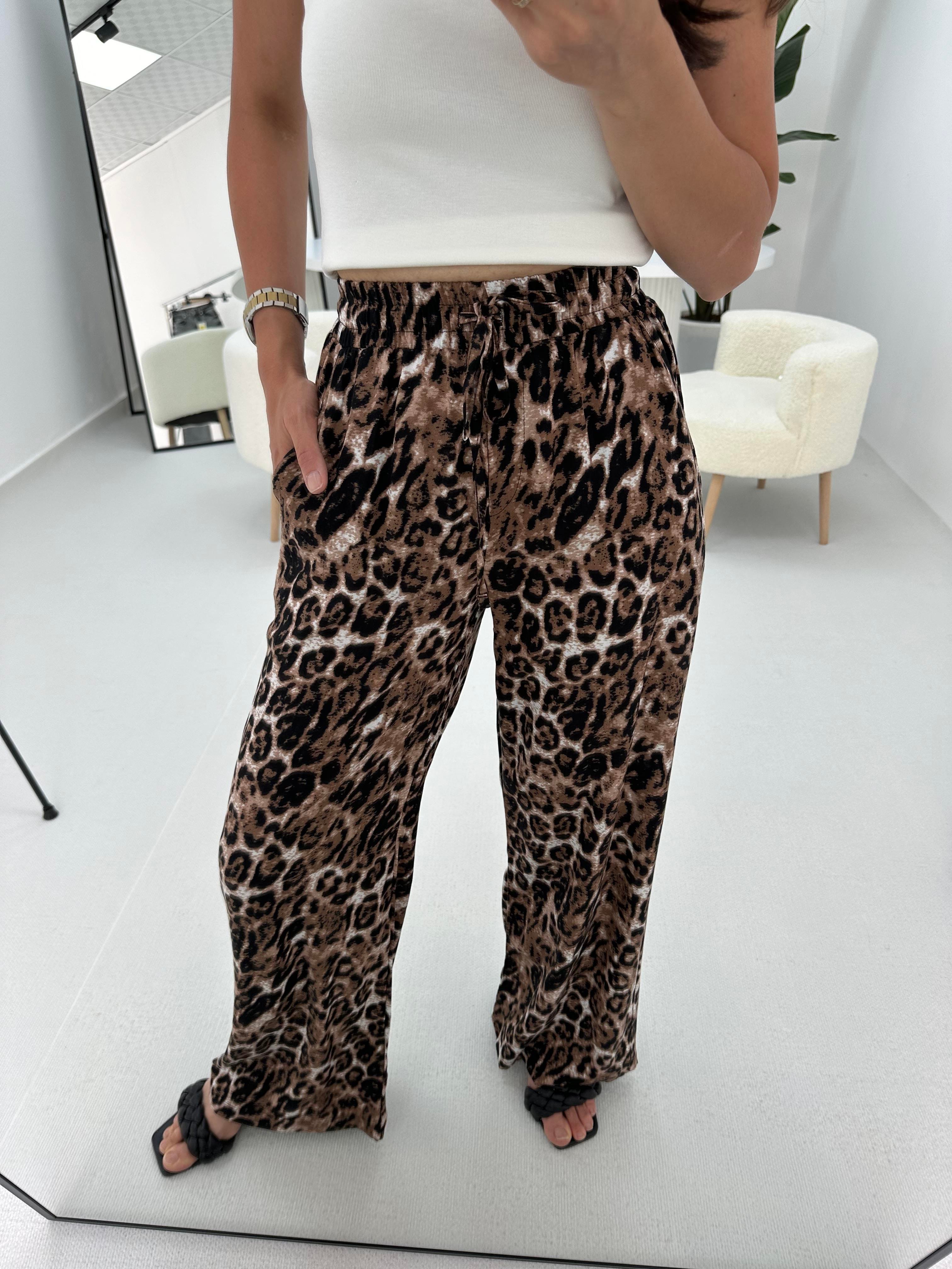 Viskon Kumaş Leopar Pantolon